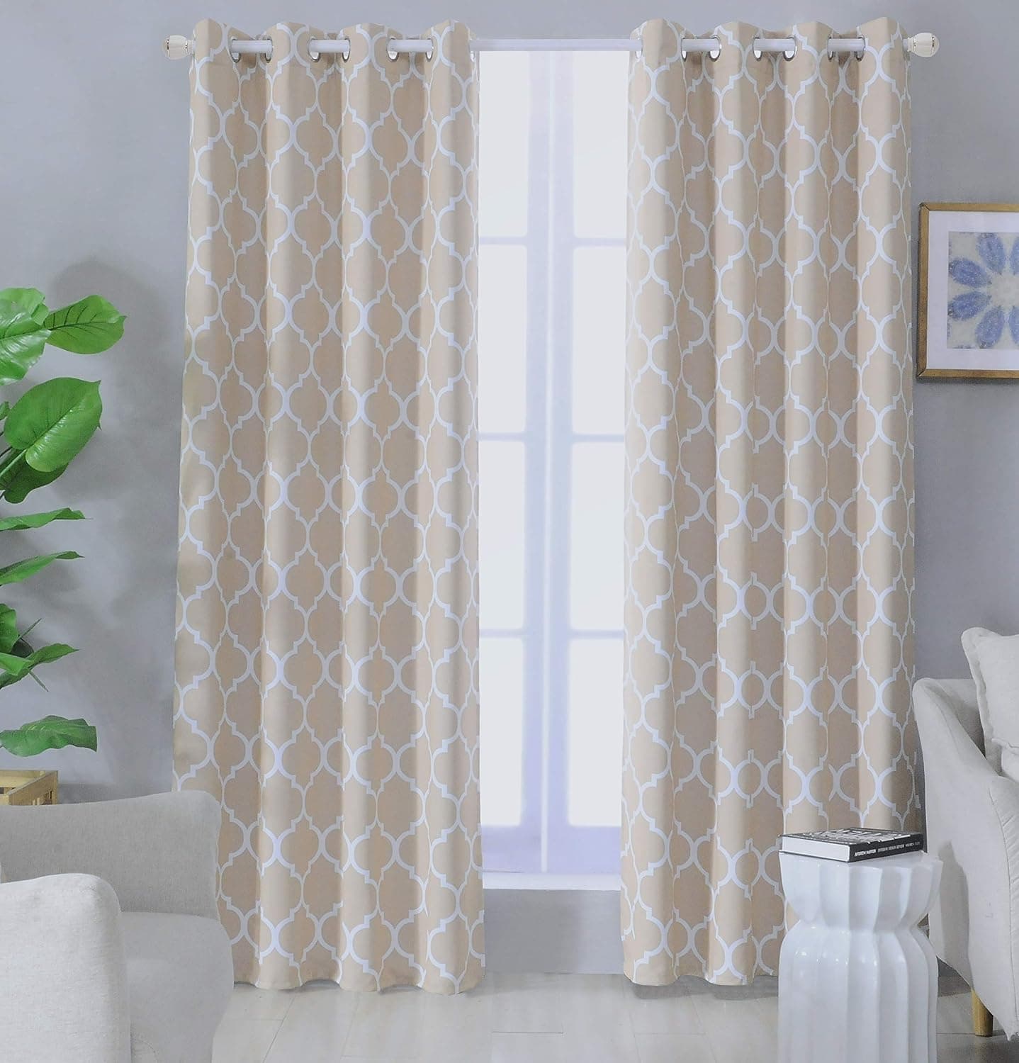 Blackout Curtains Beige for Living Room Thermal Insulated Room Darkening Window Curtain Panels with Grommets (52 x 96, Beige)