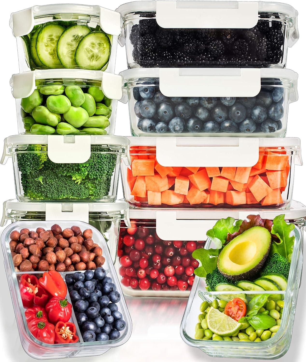 Glass Food Storage Containers with Lids - Glass Meal Prep Containers Glass Storage Containers with Lids Glass Containers for Food Storage with Lids Glass Food Containers Glass Lunch Containers 10 Pack