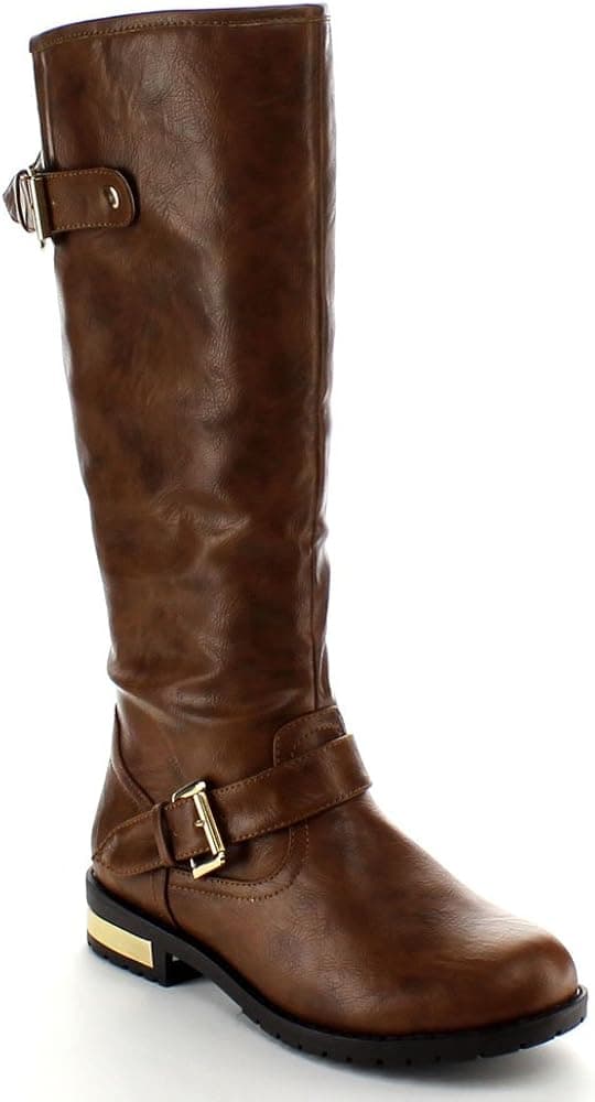 Nature Breeze Goldcoast-01 Women's Double Zipper Low Heel Knee High Riding Boot, Color:TAN, Size:9