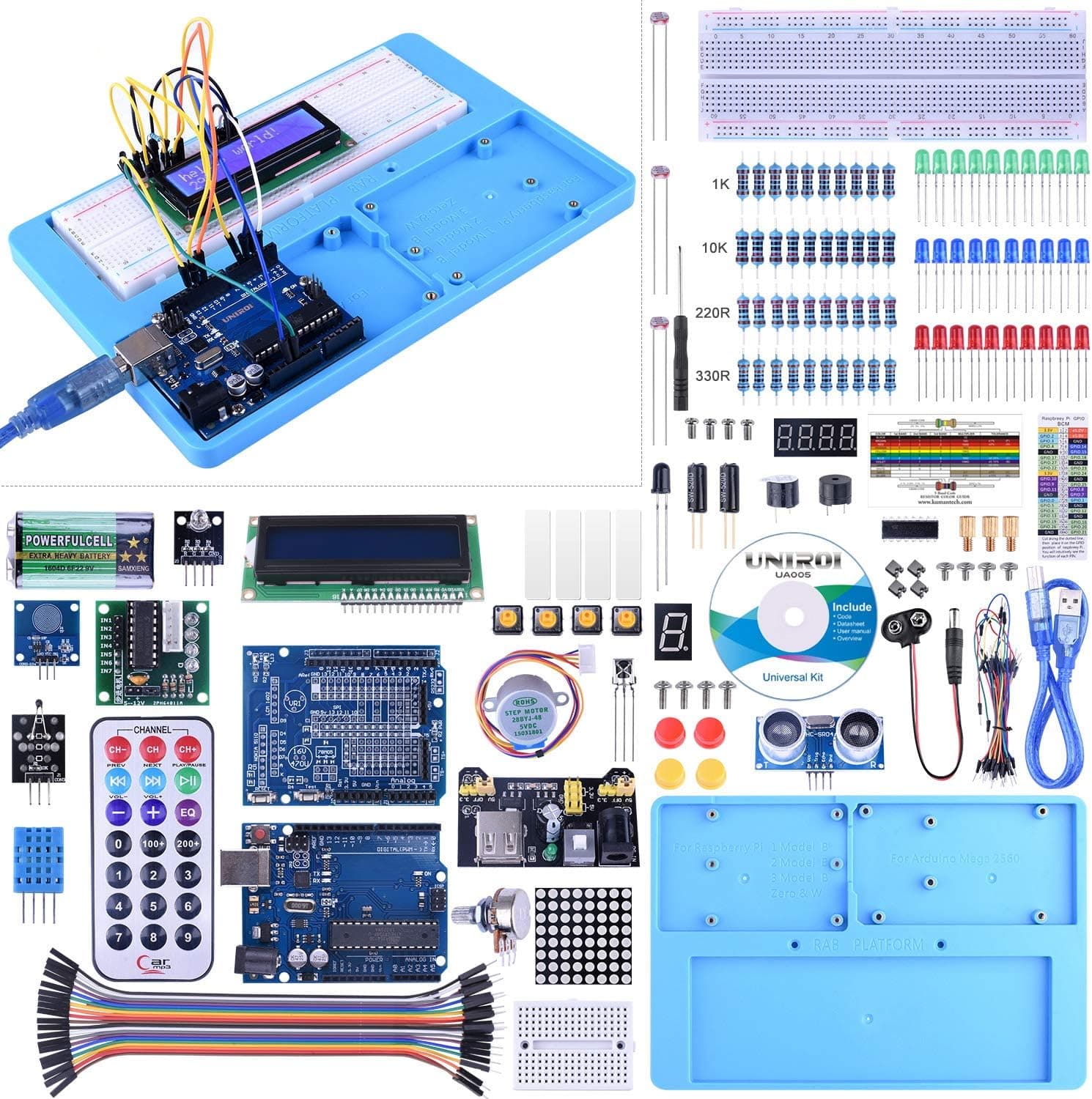 KINCREA Ultimate Starter Kit, Upgraded Project Starter Kit for Robot Nano Breadbroad Kit with RAB Holder, 260 Pages Free Tutorials