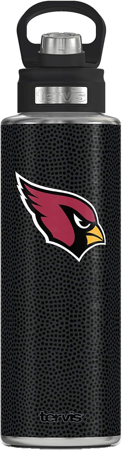 Tervis Triple Walled NFL Arizona Cardinals Insulated Tumbler Cup Keeps Drinks Cold & Hot, 40oz Wide Mouth Bottle - Stainless Steel, Black Leather