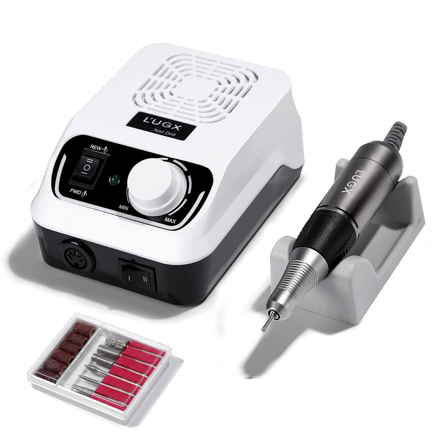 L'UGX Rechargeable Nail Drill, 30000RPM Portable Professional Acrylic Nail File Machine, Electric Efile Kit with 7 Bits for Gel Nails Manicure Pedicure