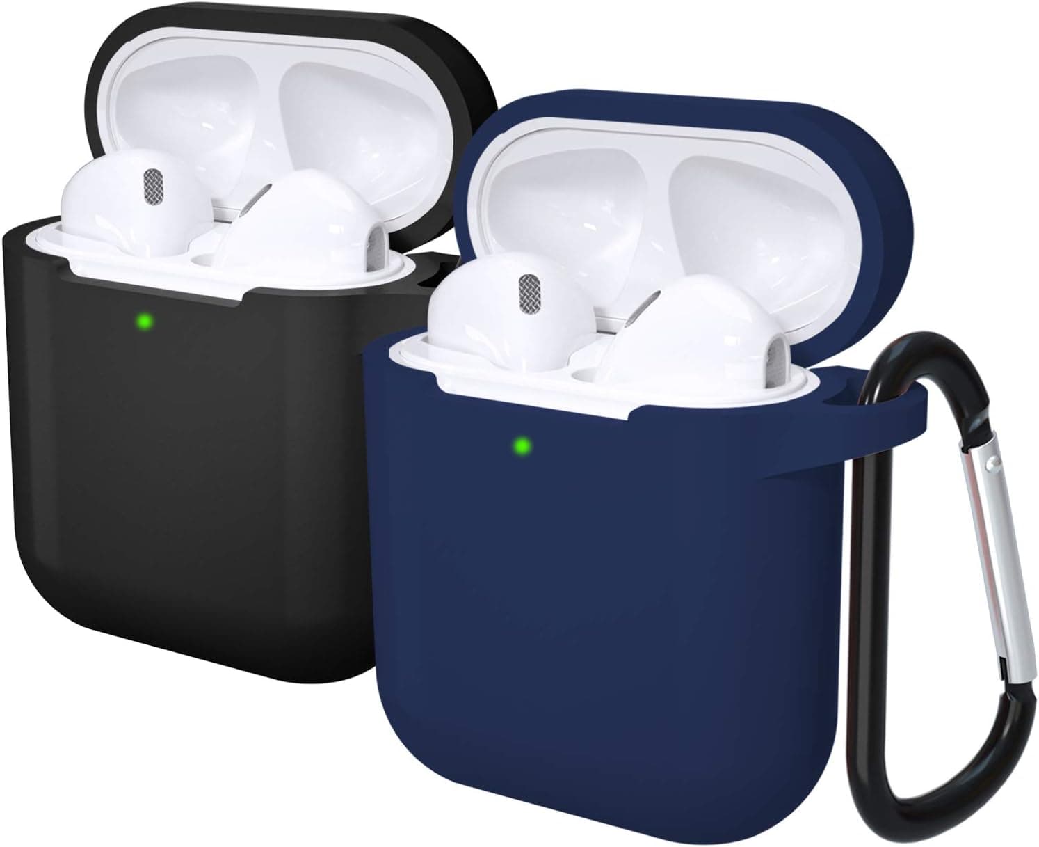 Laffav AirPods Case Silicone Protective Cover (Front LED Visible) for Women Men Compatible with Apple AirPods 2 & 1 , 2 Pack, Navy Blue, Black