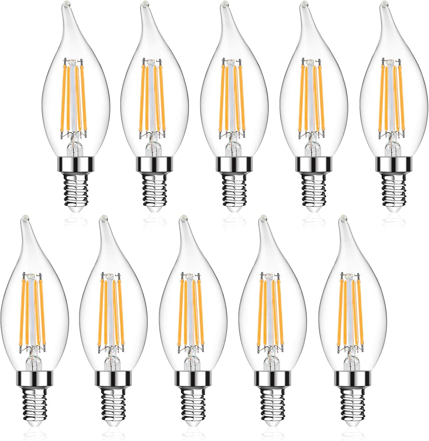 LANGREE E12 Candelabra LED Bulbs 40W Equivalent, High CRI 95+ Eye Protection Led Bulb, Non-Dimmable, 5W LED Chandelier Light Bulb, Flame Tip, 2700K Soft White, 450LM - Pack of 10