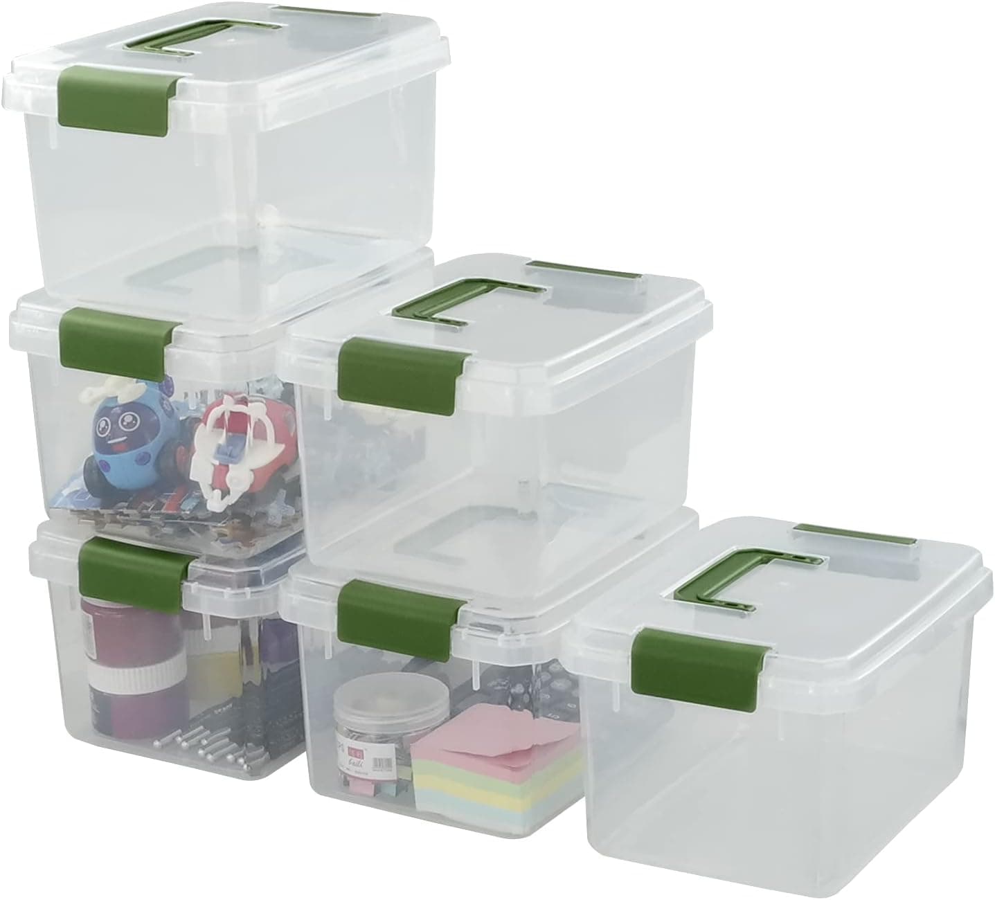 Rinboat 5 Quart Small Latching Storage Bins, Clear Plastic Storage Boxes, 6 Pack