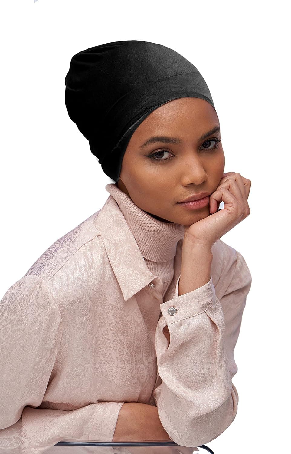 sigando Satin Lined Sleep Slouchy Cap Curly Girl Slap Headwear Gifts for Frizzy Hair Women (Black)