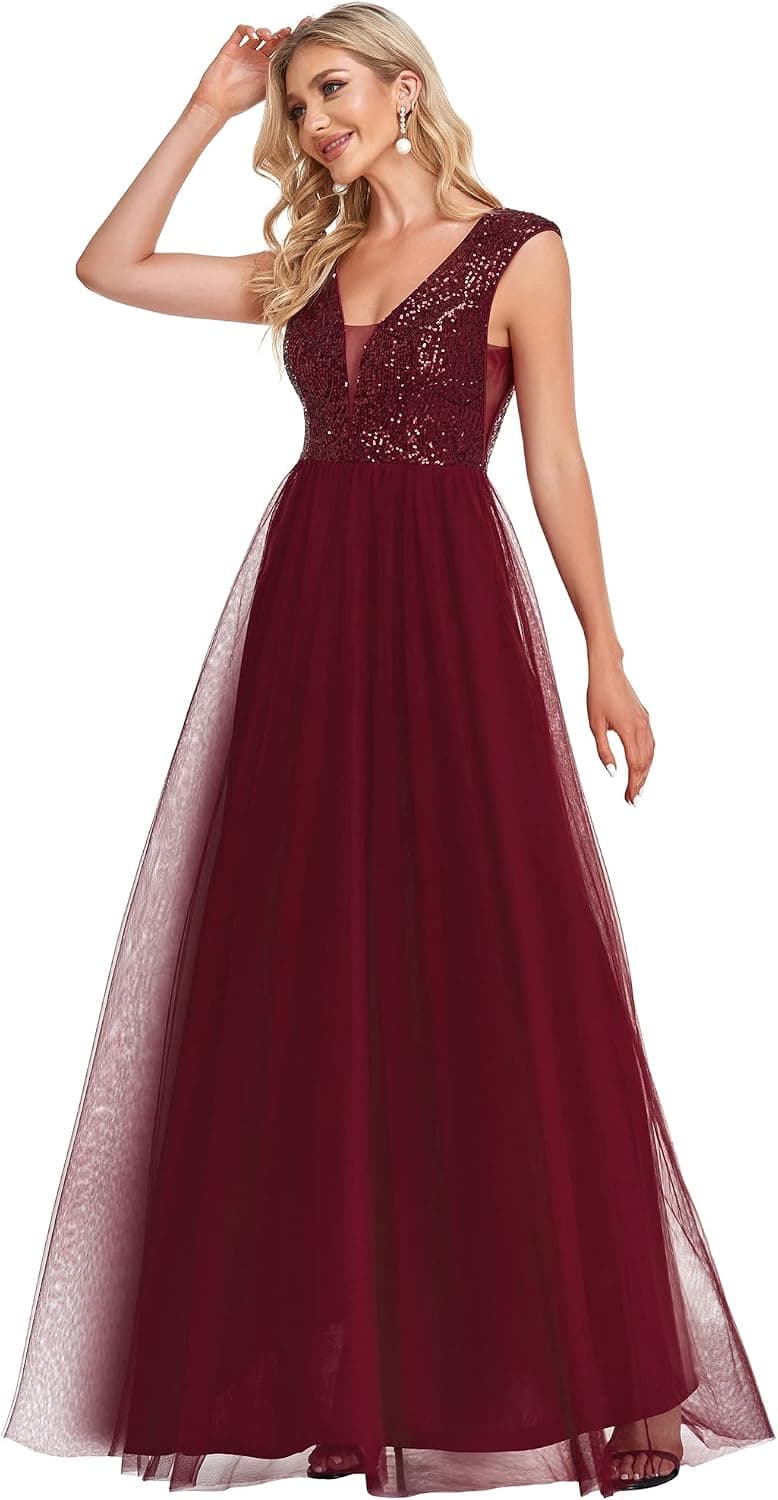 Ever-Pretty Women's Sleeveless Sequin A-Line Tulle Formal Evening Gowns for Women 0115A