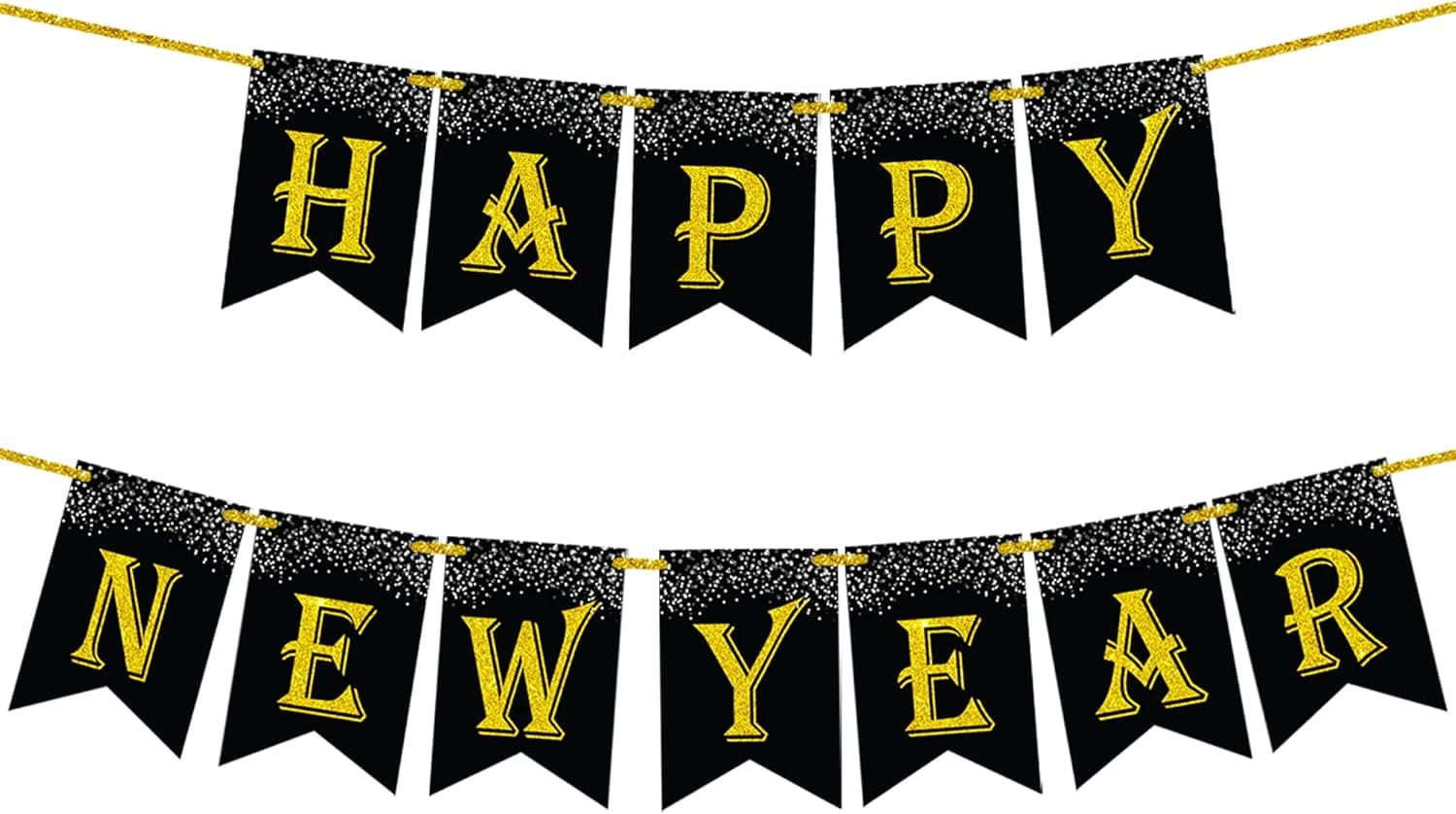 Glitter, Happy New Year Banner 2023-10 Feet | Gold Happy New Year Sign for Happy New Year Decorations 2023 | NYE Decorations 2023 | New Years Eve Party Supplies 2023 for New Years Eve Decorations