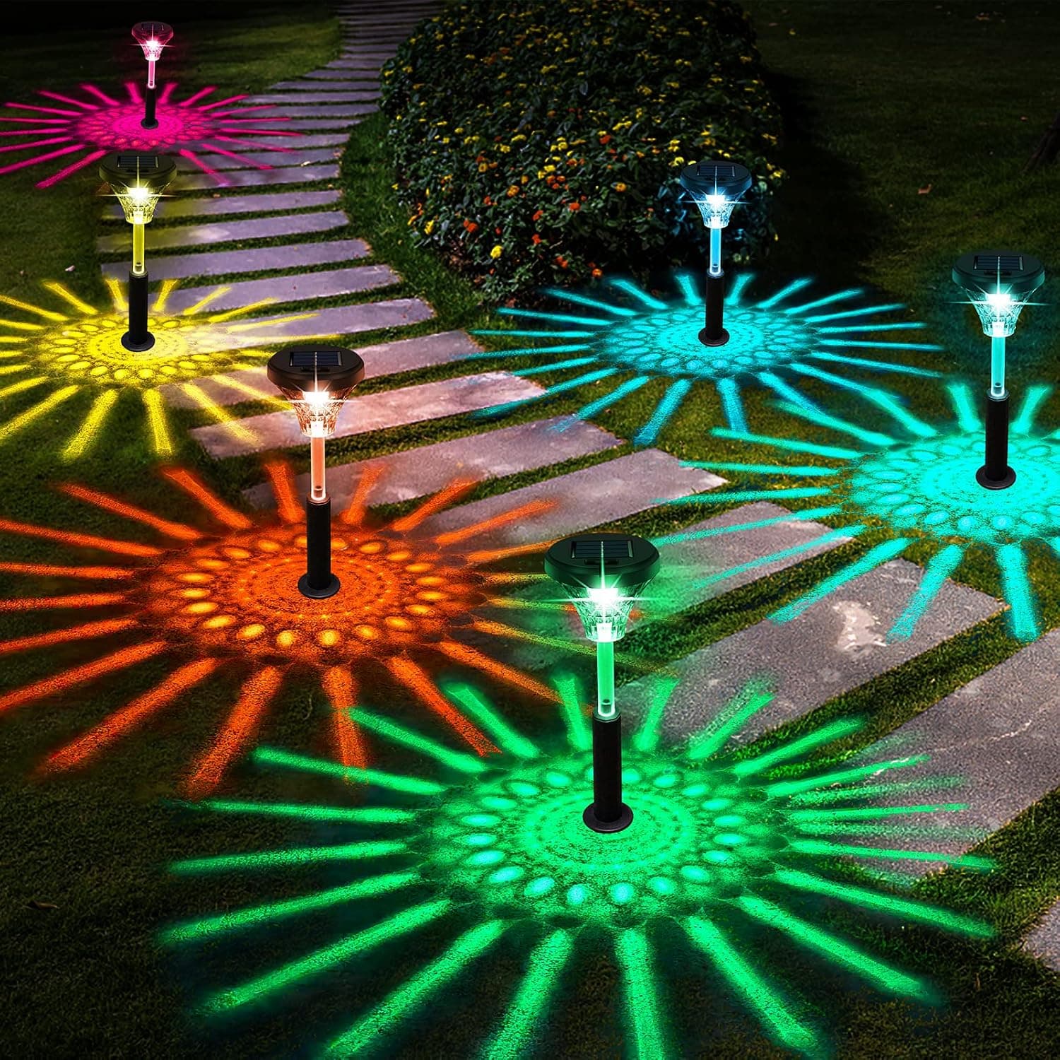 Bright Outdoor Solar Pathway Lights 2 Pack,Color Changing/Warm White LED Solar Lights Outdoor Waterproof Path Lights,Solar Powered Garden Landscape Decorative for Yard Walkway Lawn Driveway Backyard