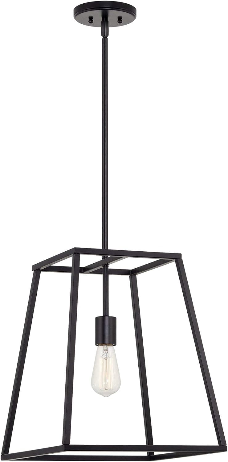 Kira Home Boston 16" 1-Light Modern Farmhouse Lantern Pendant Light, Adjustable Industrial Hall Chandelier, Black Finish for Dining Room, Kitchen Island and Foyer