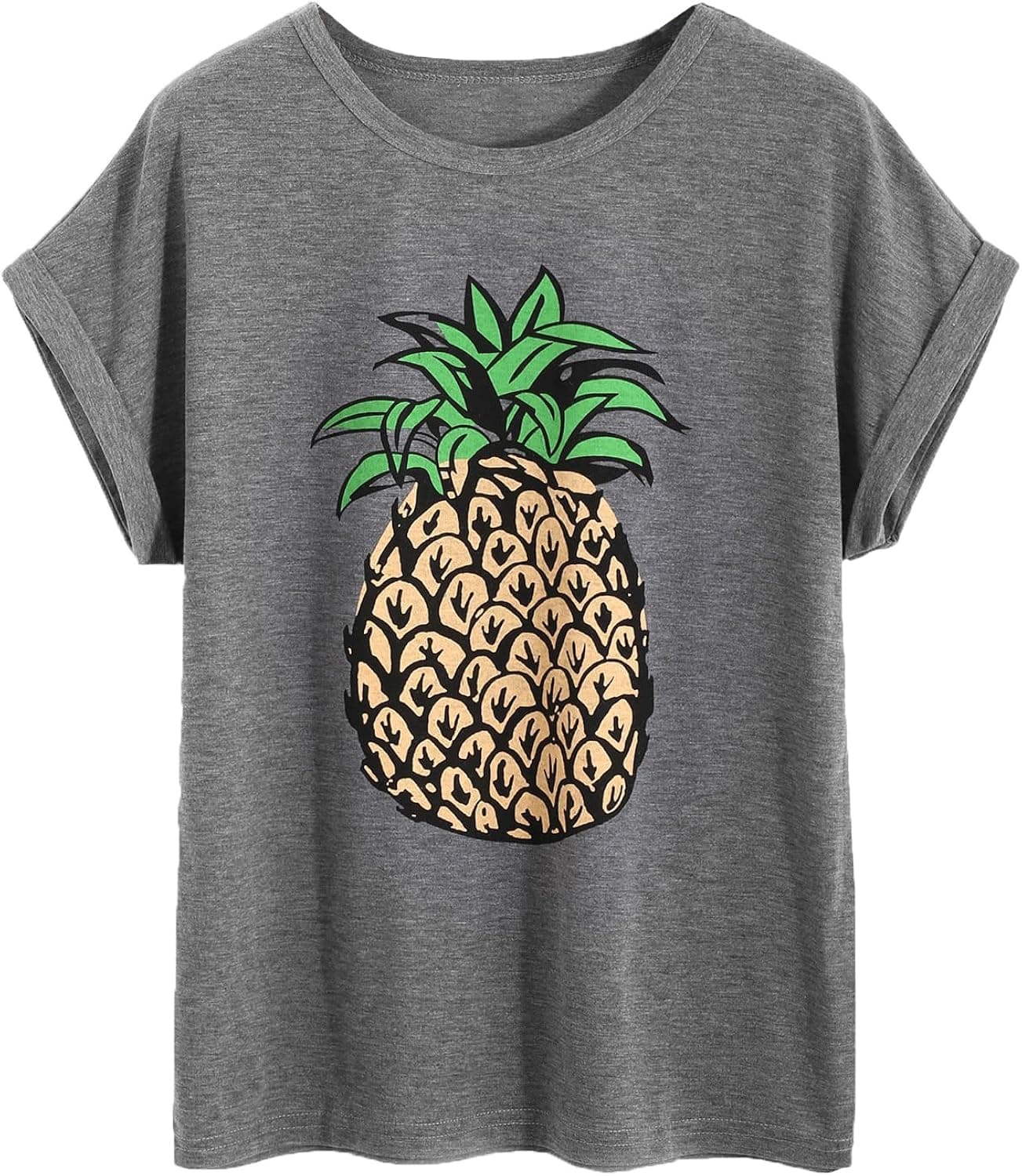 Milumia Women's Pineapple Print Short Sleeve Tee Shirt Small Gray