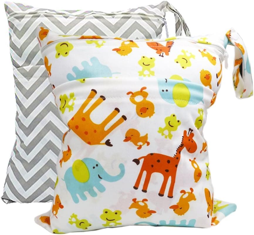 BESEGO Waterproof Storage Bag, Washable&Reusable Bag for Travel, Beach, Pool, Stroller, Diapers, Dirty Gym Clothes, Wet Swimsuits, Toiletries, Toys ,Wet Bags with 2 Zippered Pockets