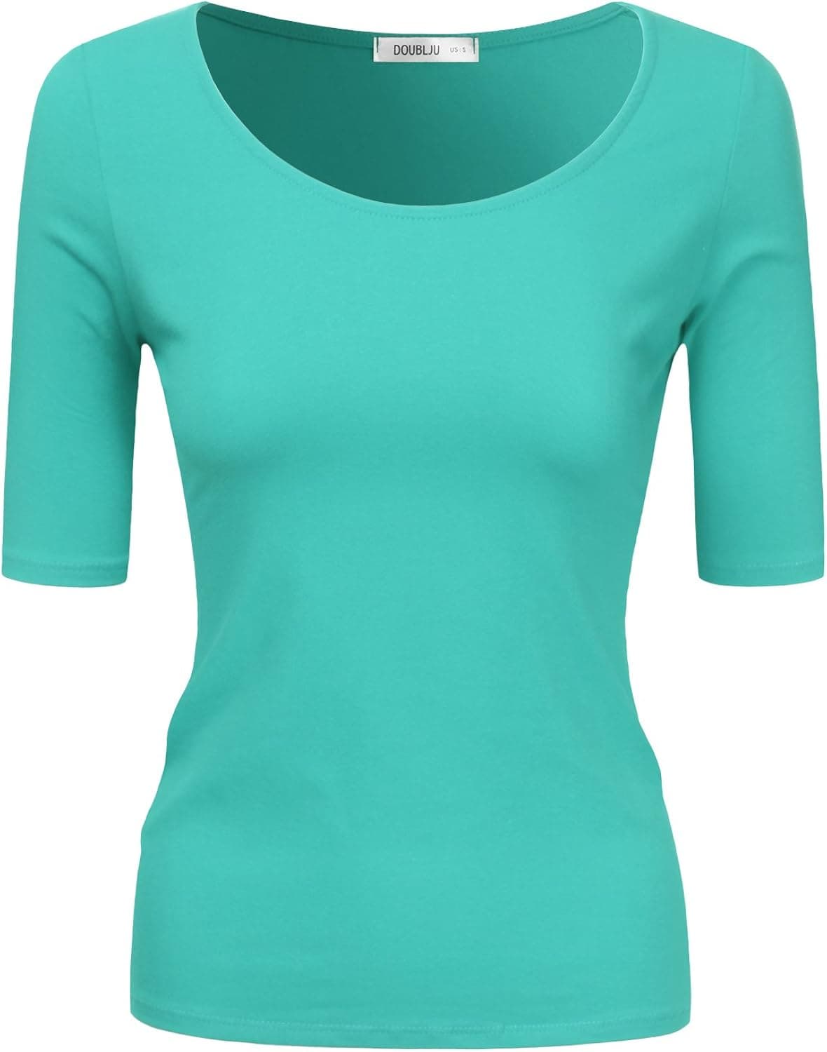 Doublju Sold & Striped Round Neck T-Shirt Top for Women with Plus Size Mint Large