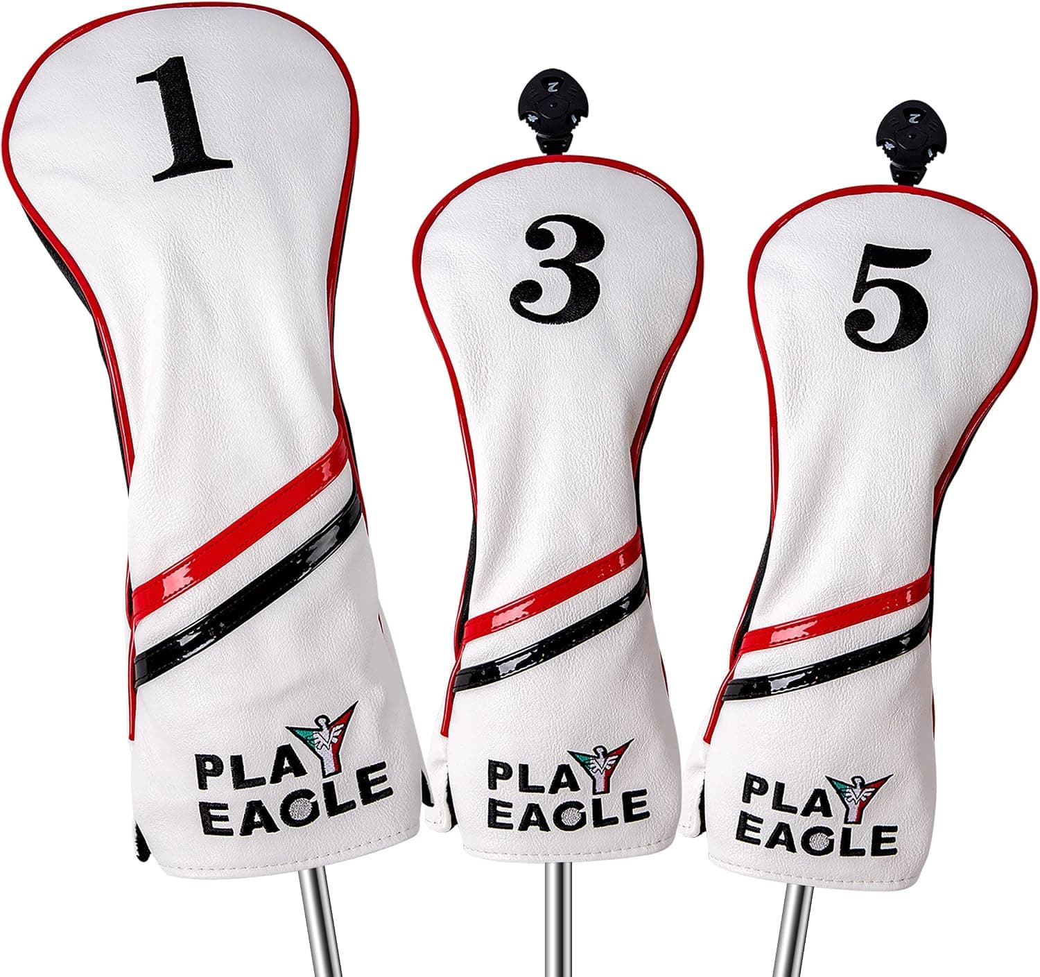 PLAYEAGLE Golf Club Head Covers, 3 Pieces Soft Leather Soft Leather Black Red Stripe and Starry Night 1, 3, 5 Classic Putter Club Head Cover for Fairway Clubs and Super Sized Drivers