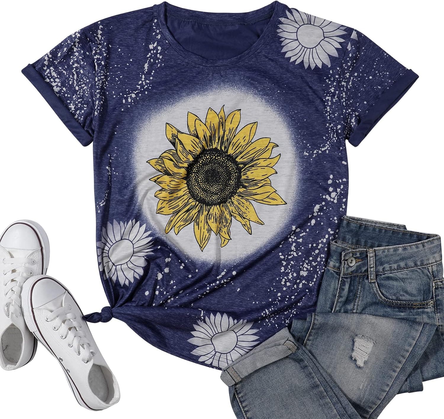 LUKYCILD Sunflower Shirts for Women Womens Graphic Tees Short Sleeve Summer Casual Tops