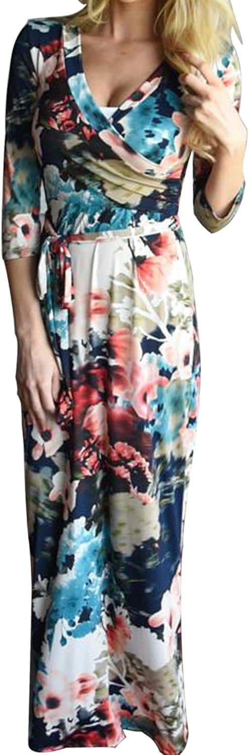MIHOLL Women's Fashion V Neck Sleeveless Maxi Dress Long with Pockets