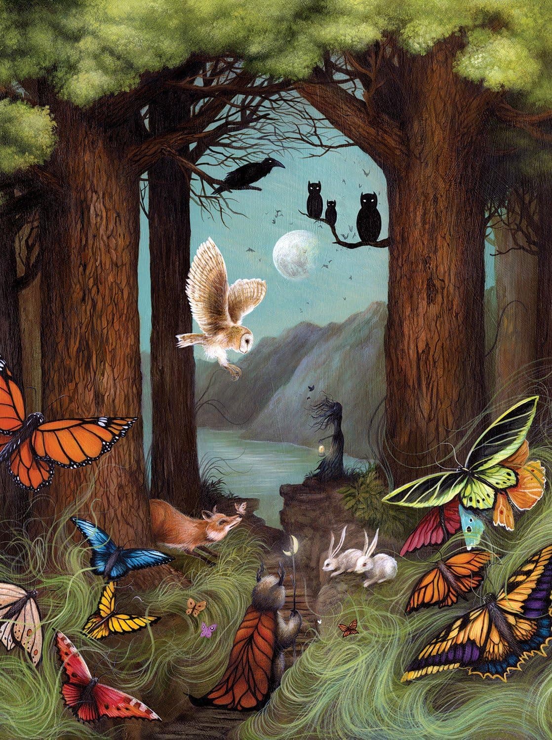 Bone Owl Puzzles Butterfly Kingdom - 1000 Piece Adult Jigsaw Puzzle by Painting & Art by Dan May | Themes of Nature, Animals, Mystery & Fantasy | Cool & Unique