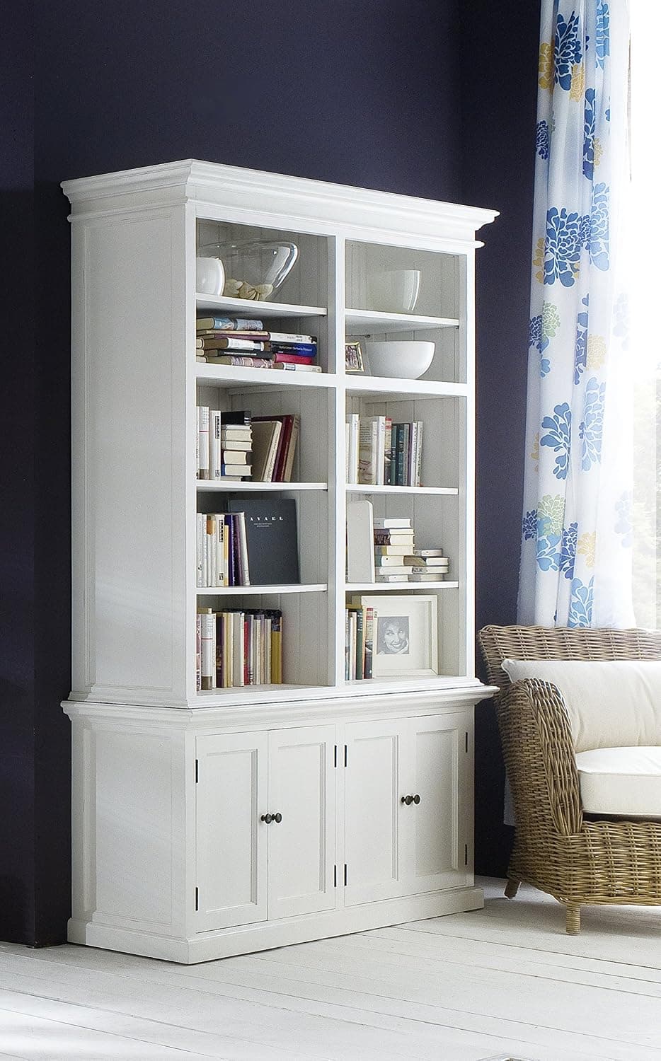 NovaSolo Halifax Pure White Mahogany Wood Double Hutch With 10 Shelves And Storage