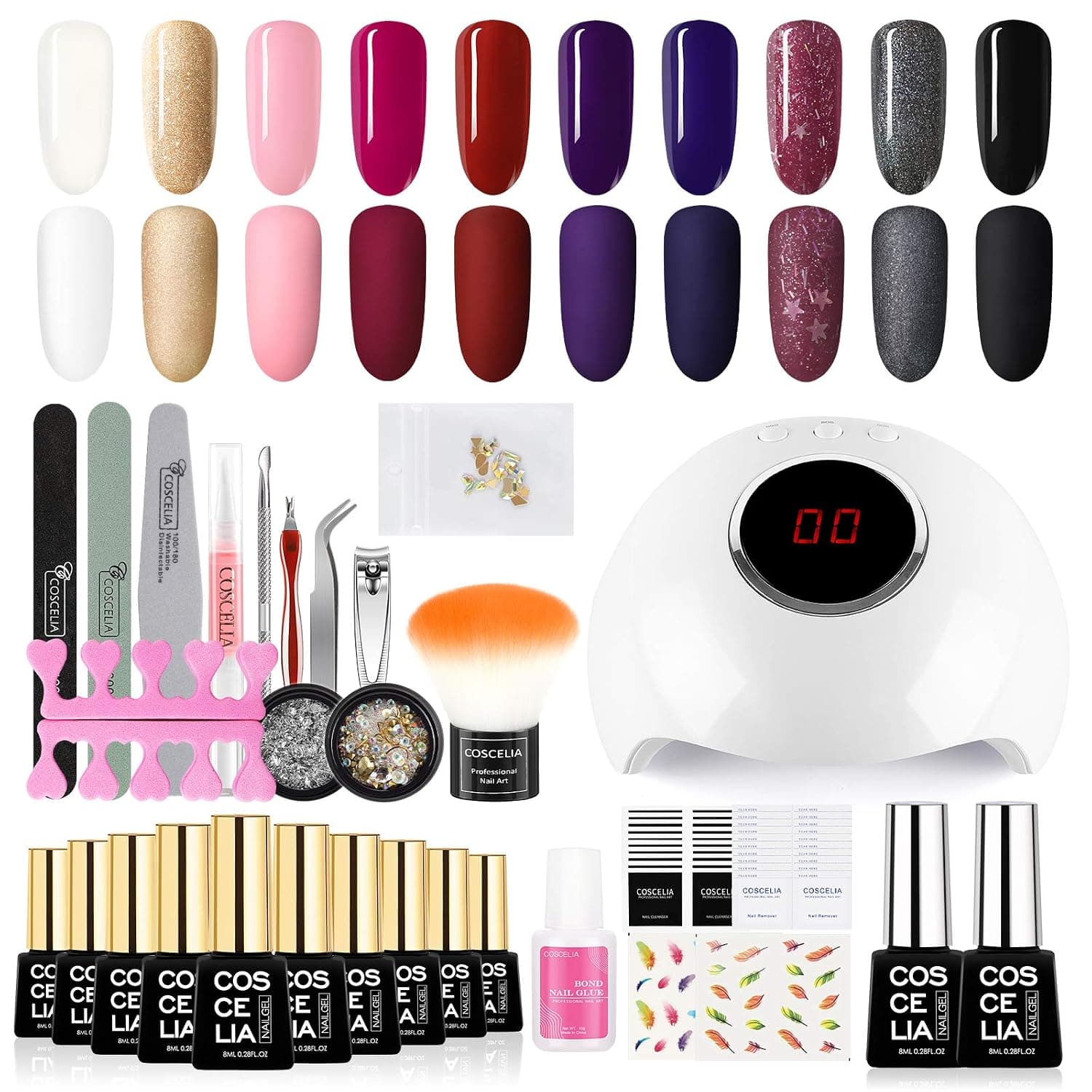 Tatooine Gel Nail Polish Starter Kit with U V LED Light 24W Nail Lamp Dryer 10 Colors Gel Nail Kit Gel Manicure Tools Rhinestone Home DIY Nail Art Designs Kit