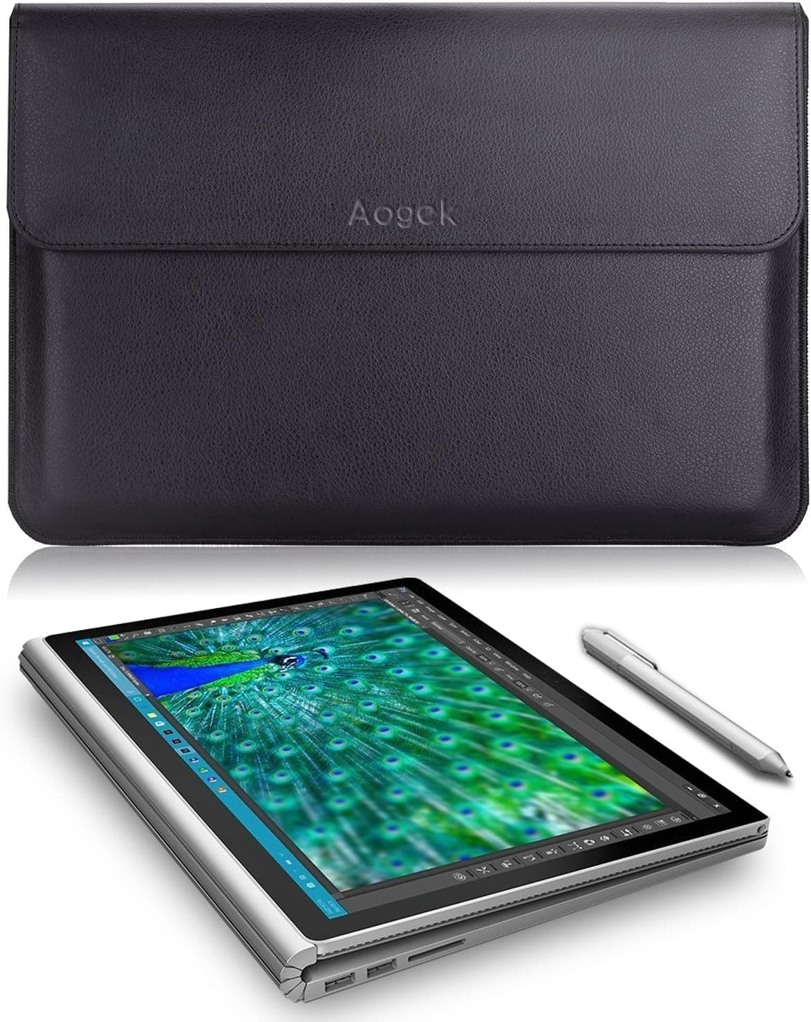 Microsoft Surface Book Case Sleeve, Aogek Wallet Sleeve Case for 13.5 inch Surface Book Tablet Laptop, Compatible with Surface Book Keyboard and Surface Pen, BLACK