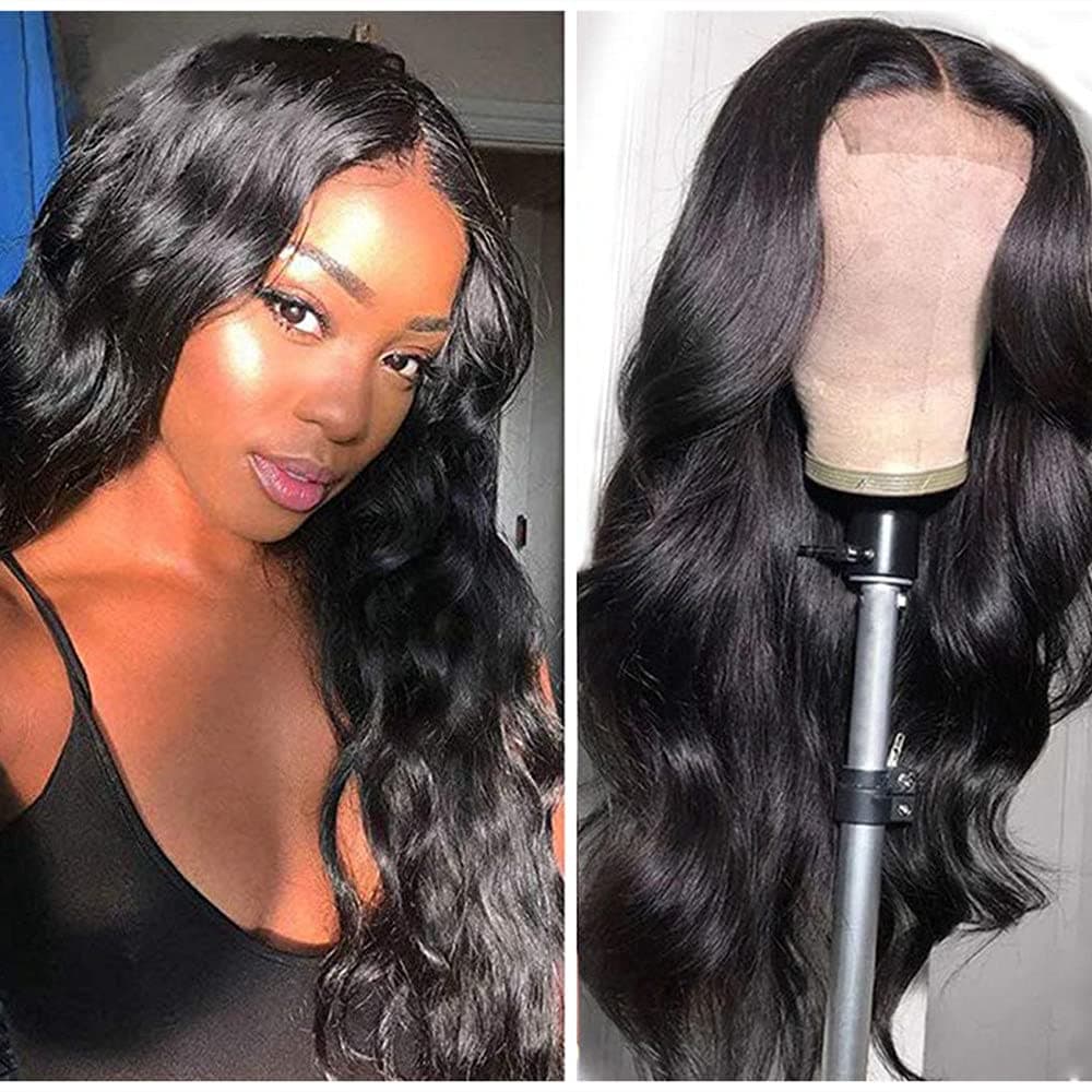 22 Inch Closure Wig Human Hair Body Wave HD Transparent Lace Front Wigs for Black Women Brazilian Body Wave Lace Closure Wigs with Baby Hair Wig 150% Density Natural Color (22inch ,free part body wave wig)