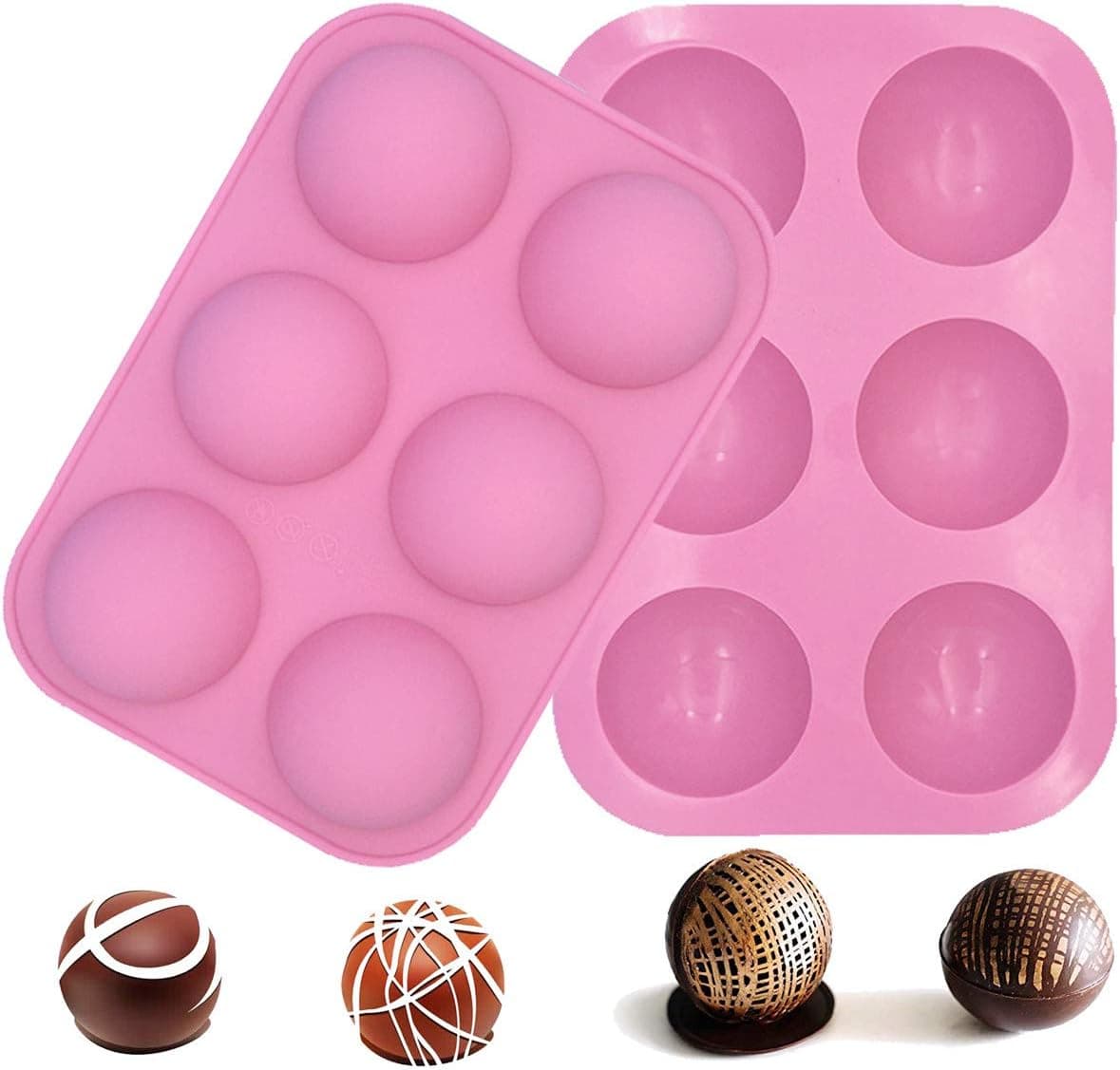 6-hole silicone baking mold, silicone molds for baking 3D hemispherical mold for chocolate, cake, jelly, pudding, handmade soap, silicone molds， kitchen tools (2 Pack) (Pink)