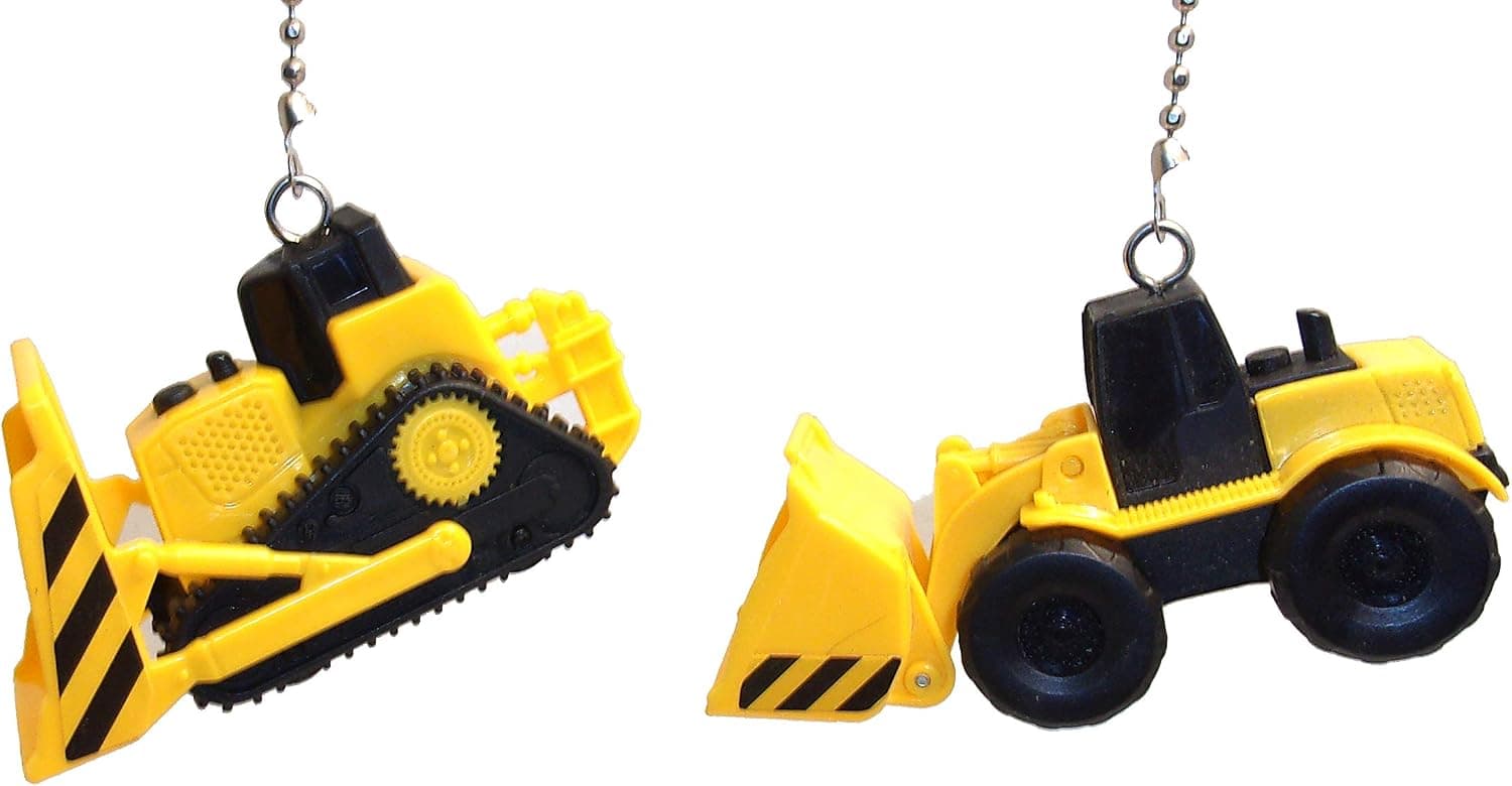 Wooden Androyd Studio Heavy Equipment Ceiling Fan Pull Chain Set Bulldozer & Bucket Loader (Dozer Loader)