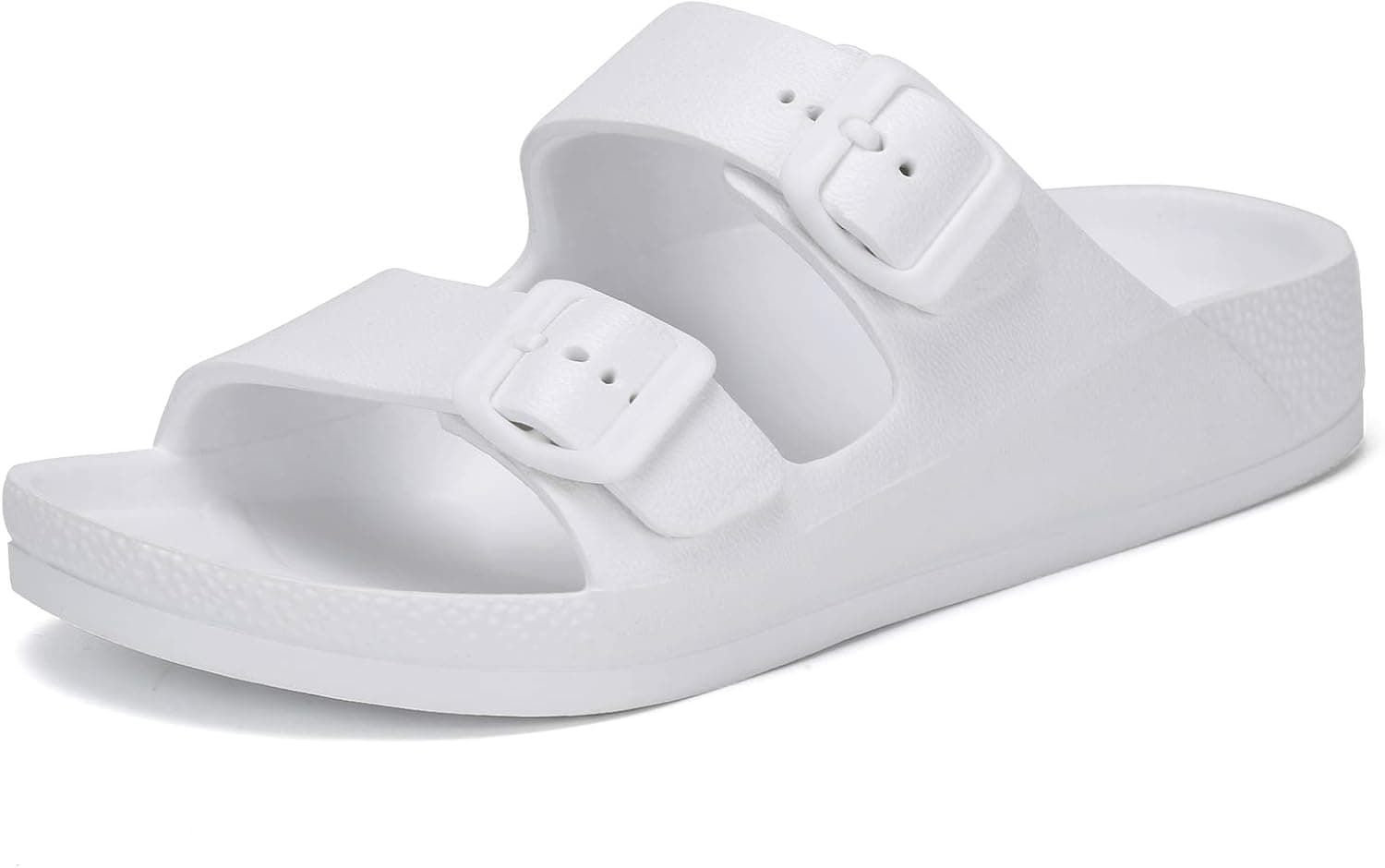 SEMARY Unisex Man's and Women's Flat Sandals Slip on EVA Slippers Comfort Footbed Adjustable Slides Double Buckle- U7BKEVA003-White-39