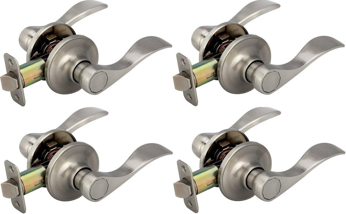 Legend 809124 Wave Style Lever Handle Passage Hall and Closet Leverset Lockset, US15 Brushed Nickel Finish (Pack of 4)