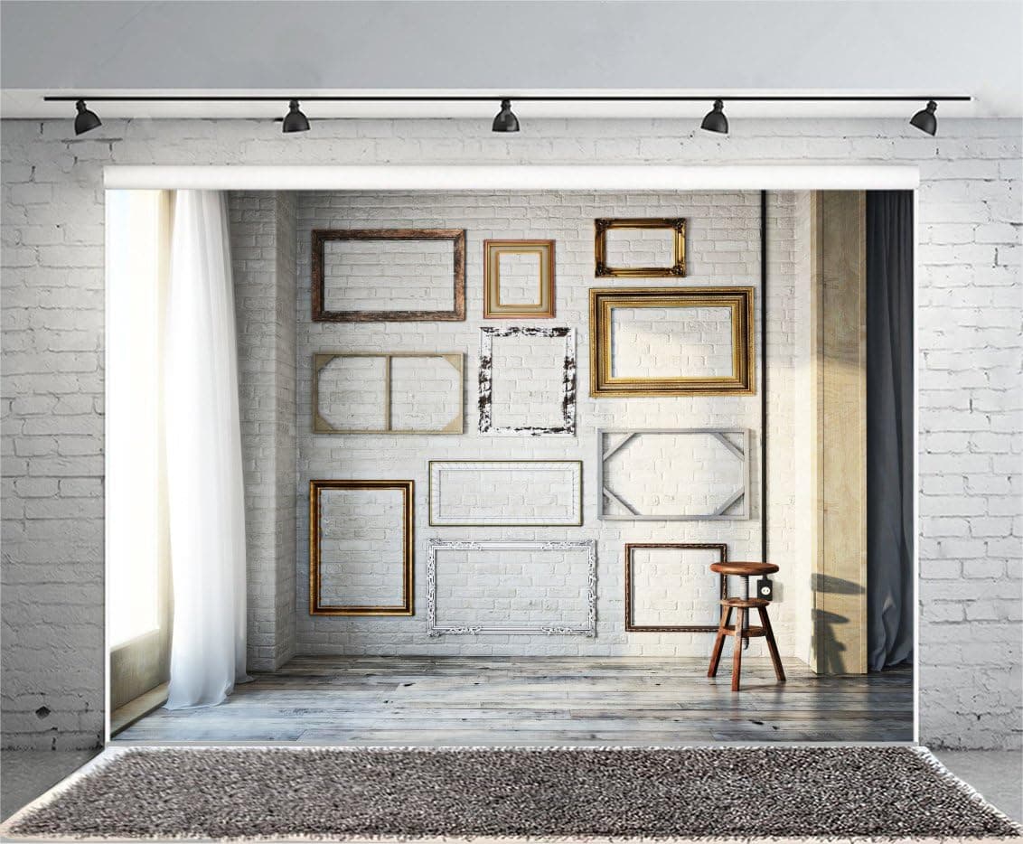 Leyiyi 7x5ft Photography Background Modern Room Interior Backdrop Vintage Brick Wall Window Sunlight Wooden Floor Wooden Photo Frame Study Inside Living Room Corner Photo Portrait Vinyl Studio Prop