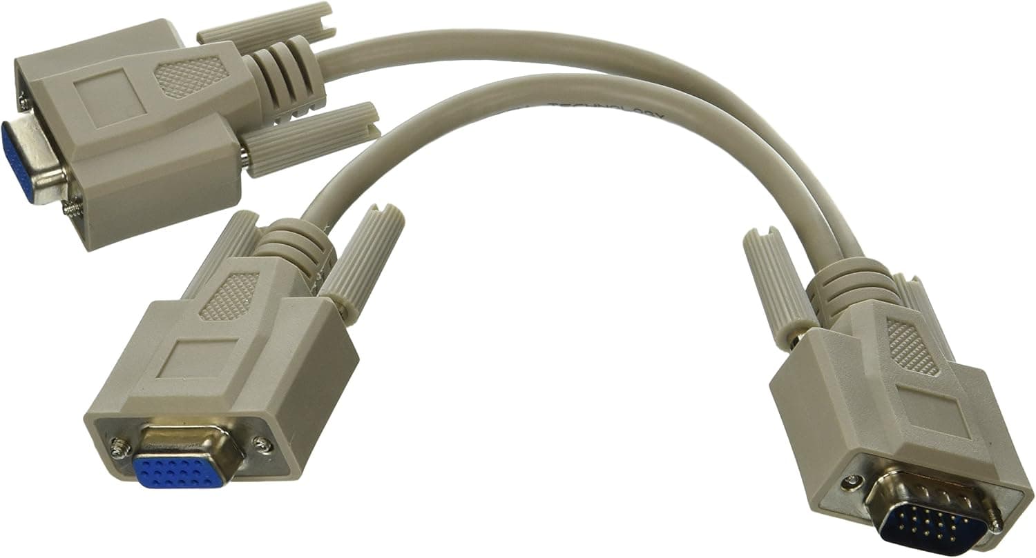 CableWholesale VGA Y Splitter Cable, One HD15 VGA to Two HD15 VGA Female Connectors on Monitor Y Cable, 28 AWG Single Shielded VGA Splitter Cord, Beige, 8 Inch