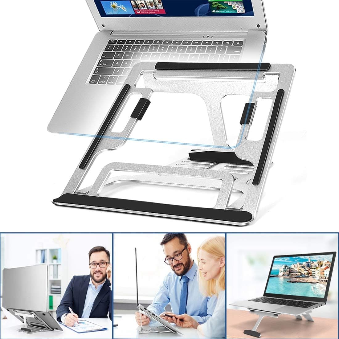 Adjustable Laptop Stand, Ergonomic Computer Notebook Stand for Desk, Aluminum Foldable Laptop Riser Multi-Angle Portable Desktop Tablet Holder, Compatible with MacBook, iPad, Dell, HP (10-15.6'')