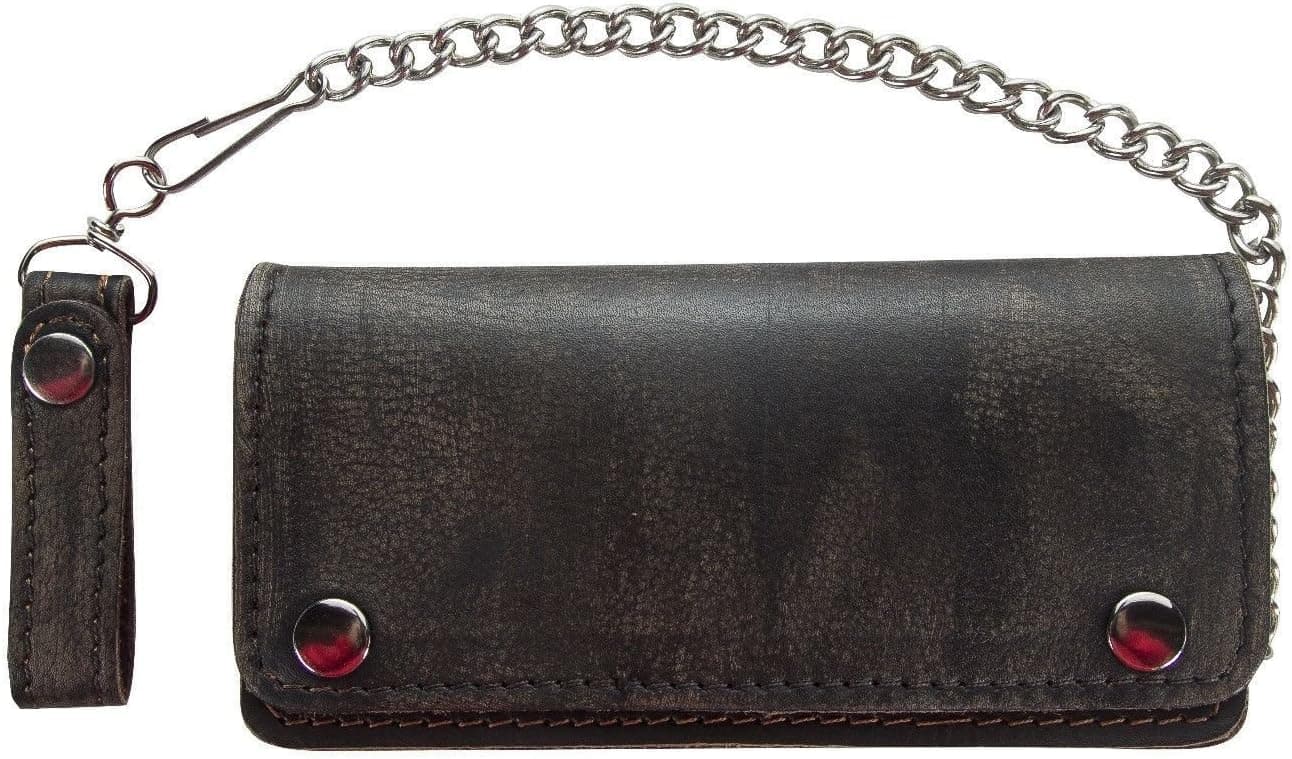 Dream Apparel Motorcycle Bikers Trucker Real Distressed Leather Wallet W/Chain Bifold Wallet