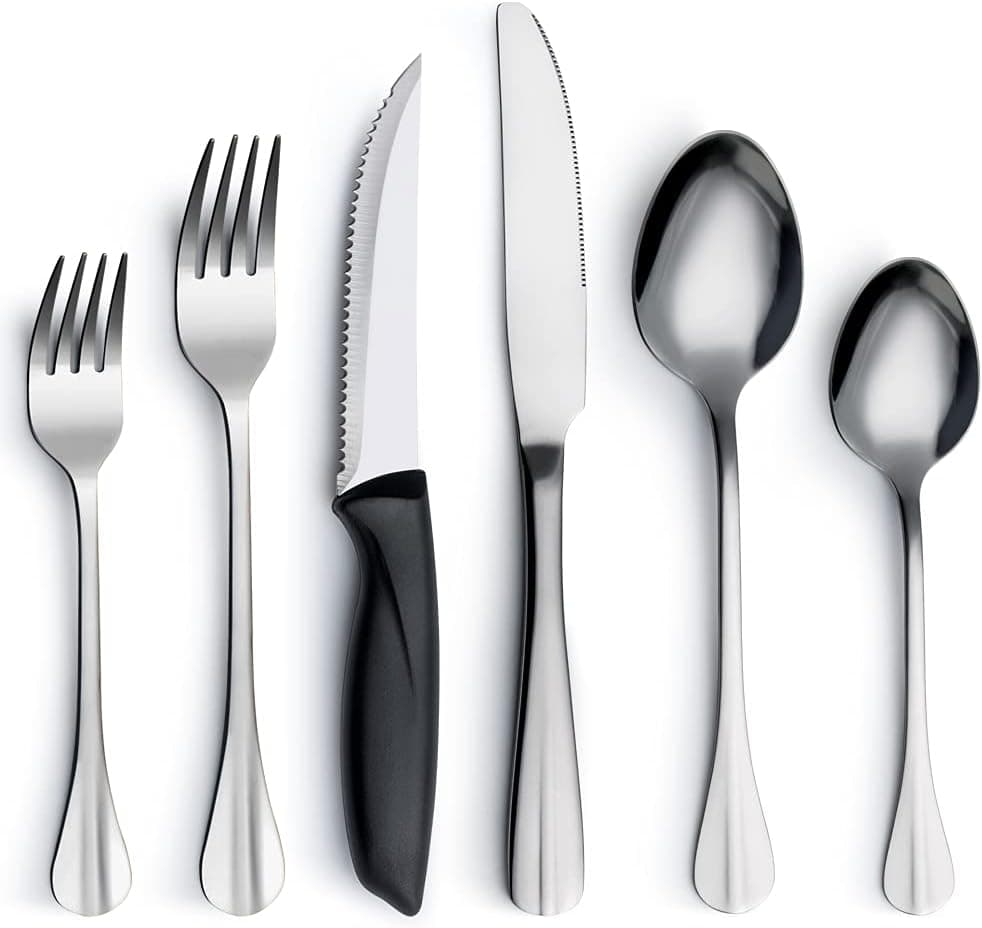 HAPPY KIT 24-Piece Silverware with Steak Knife, Proper for Christmax Wedding Housing Gathering