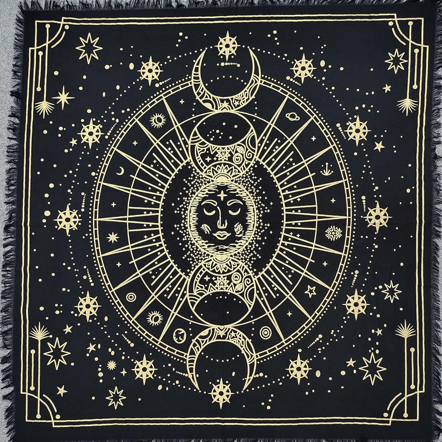 THE ART BOX Altar Cloth 36x36 Inches Moon Phases Celestical Deck Alter Square Wall Hanging Tablecloth Sacred Place Home Décor Moon Faces Premium Tarot Cloth Spirituall