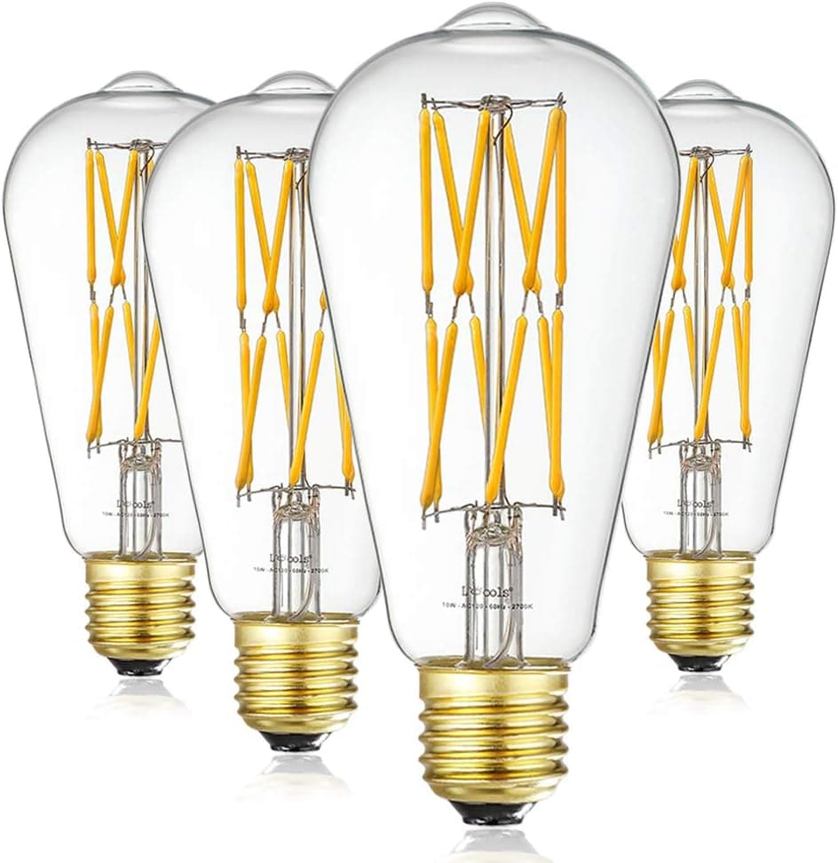 Leools Vintage 10W LED Edison Bulb Dimmable, 100W Equivalent Antique Style Filament Light Bulbs, Clear Glass, Warm White 2700K, 1200LM, E26 Base, Decorative, 360 Degrees Beam Angle, Pack of 4.