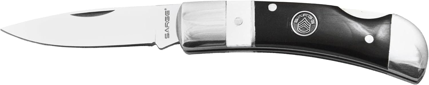 Sarge Knives SK-701 Lock Back Knife with 2-1/4-Inch Stainless Blade and Ebony Wood Handle, Black/White