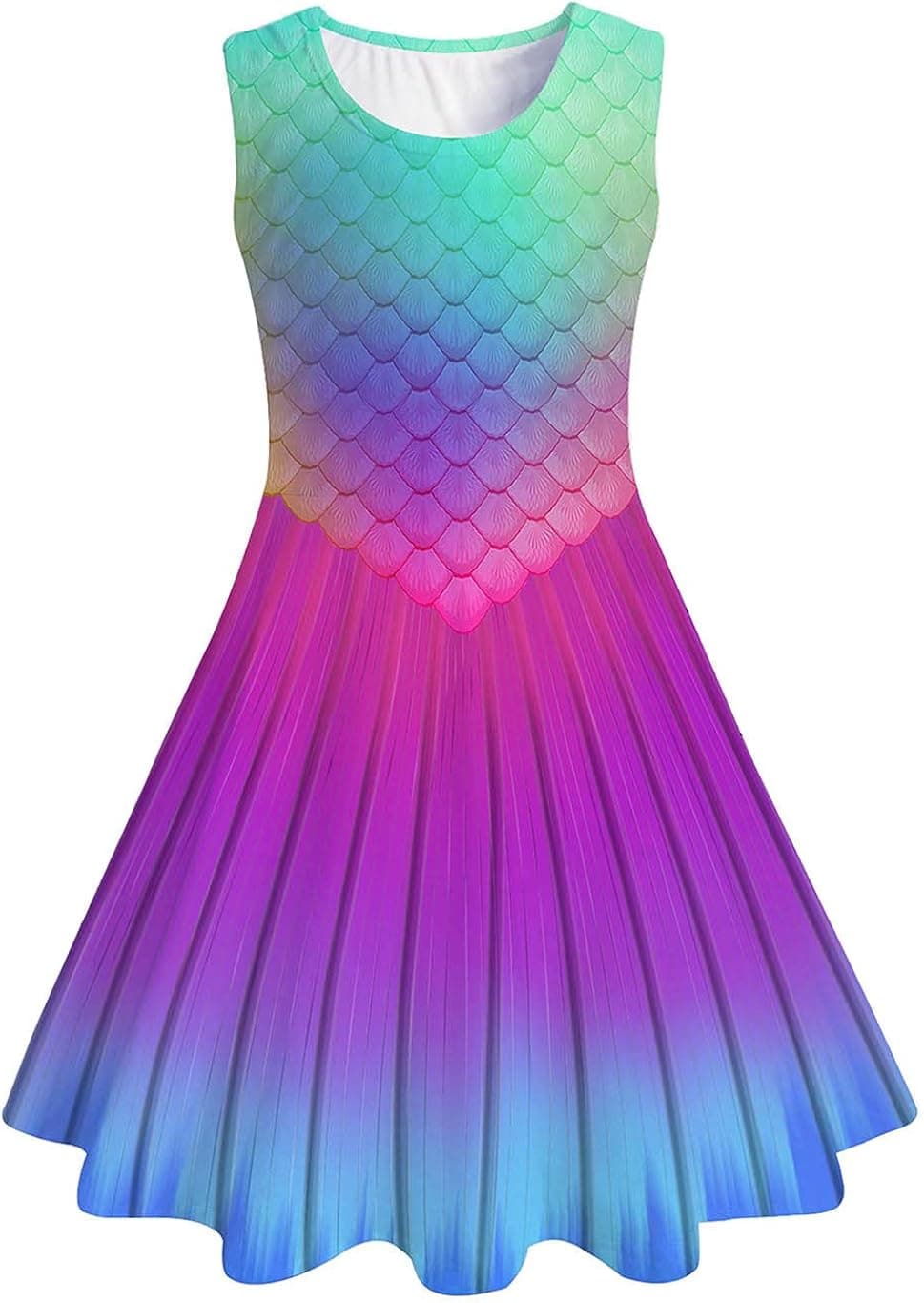 Funnycokid Girls Mermaid Dress Kids Summer Sleeveless Dresses Birthday Sundress Swing Outfit 4-13 Years