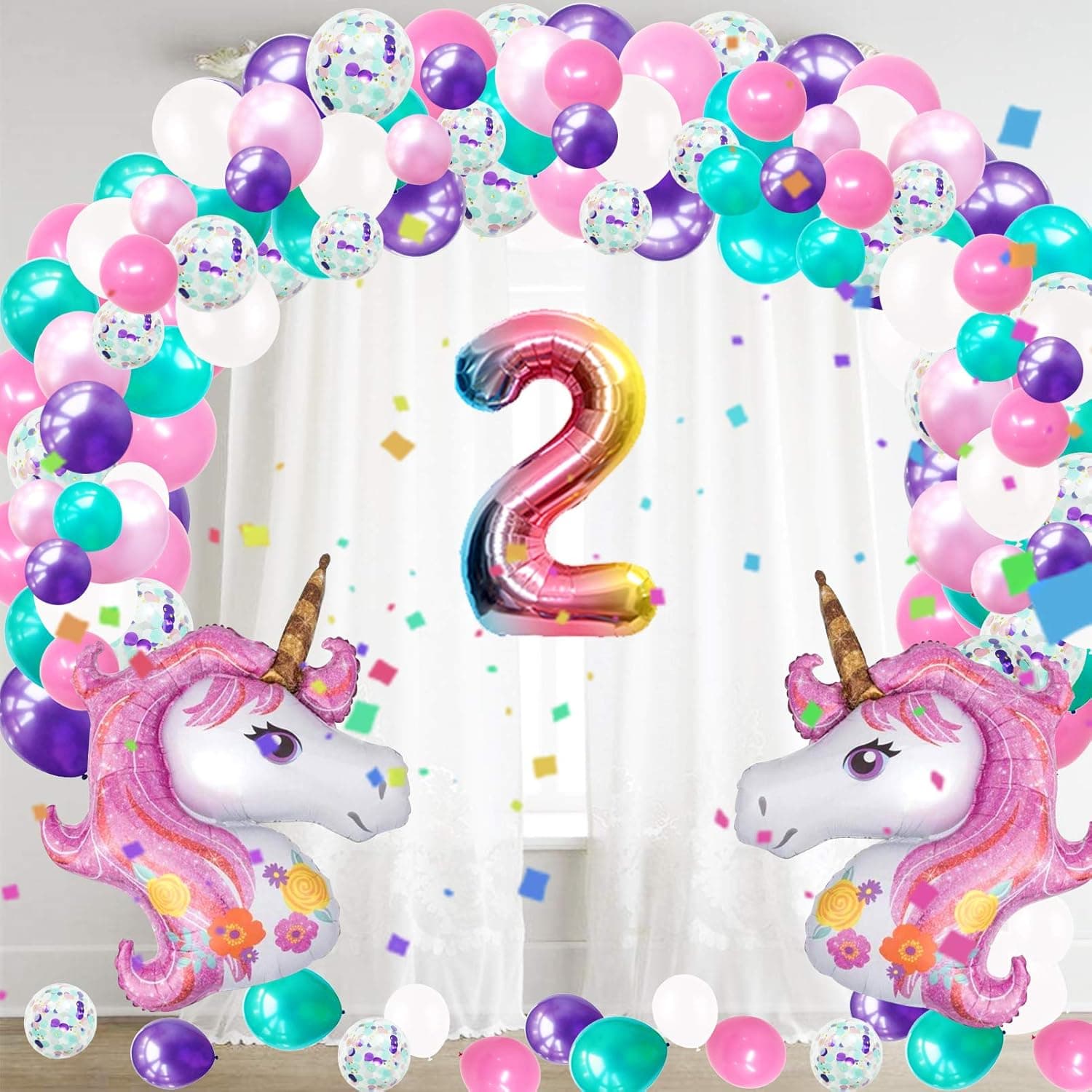 Mylar Rain Bow Unicorn Balloons Set Unicorn Happy Birthday Party Decorations , Balloons Banners For Girls Kids Supplies Rainbow Themed Sign Decor Personalized Backdrop Set Big Size 145 Pcs