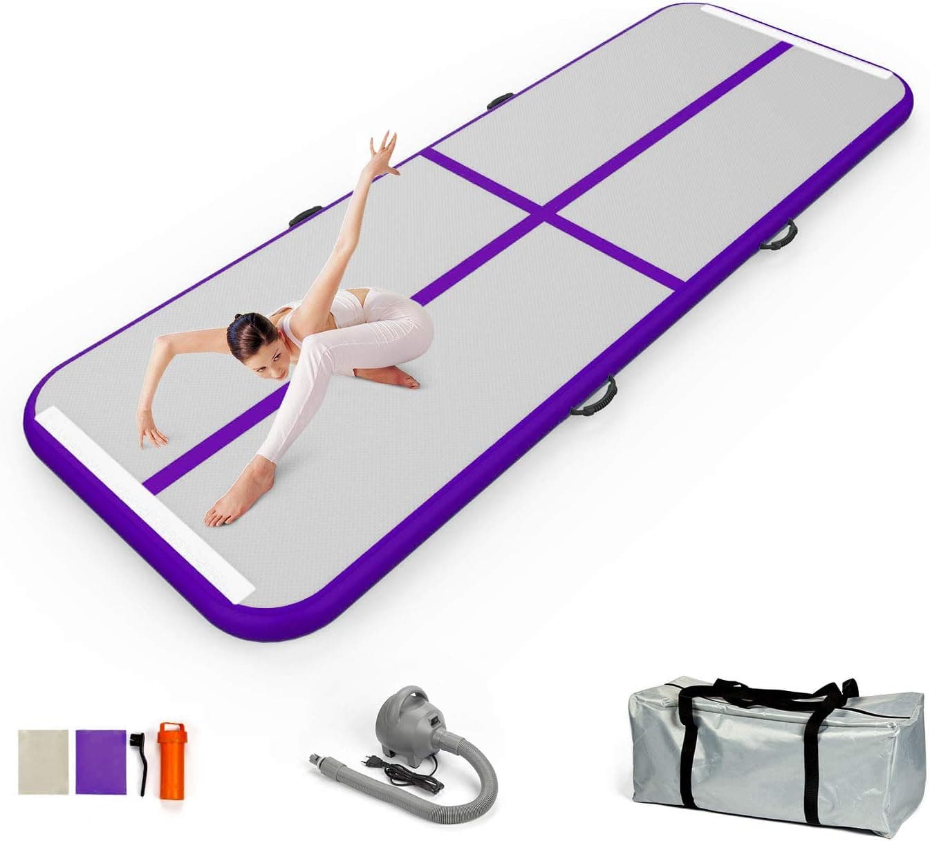 EZ GLAM 10ft/13ft/16ft/20ft Air Mat Tumble Track Inflatable Gymnastics Tumbling Track Mat with Electric Air Pump for Cheerleading/Practice Gymnastics/Beach/Park/Home use