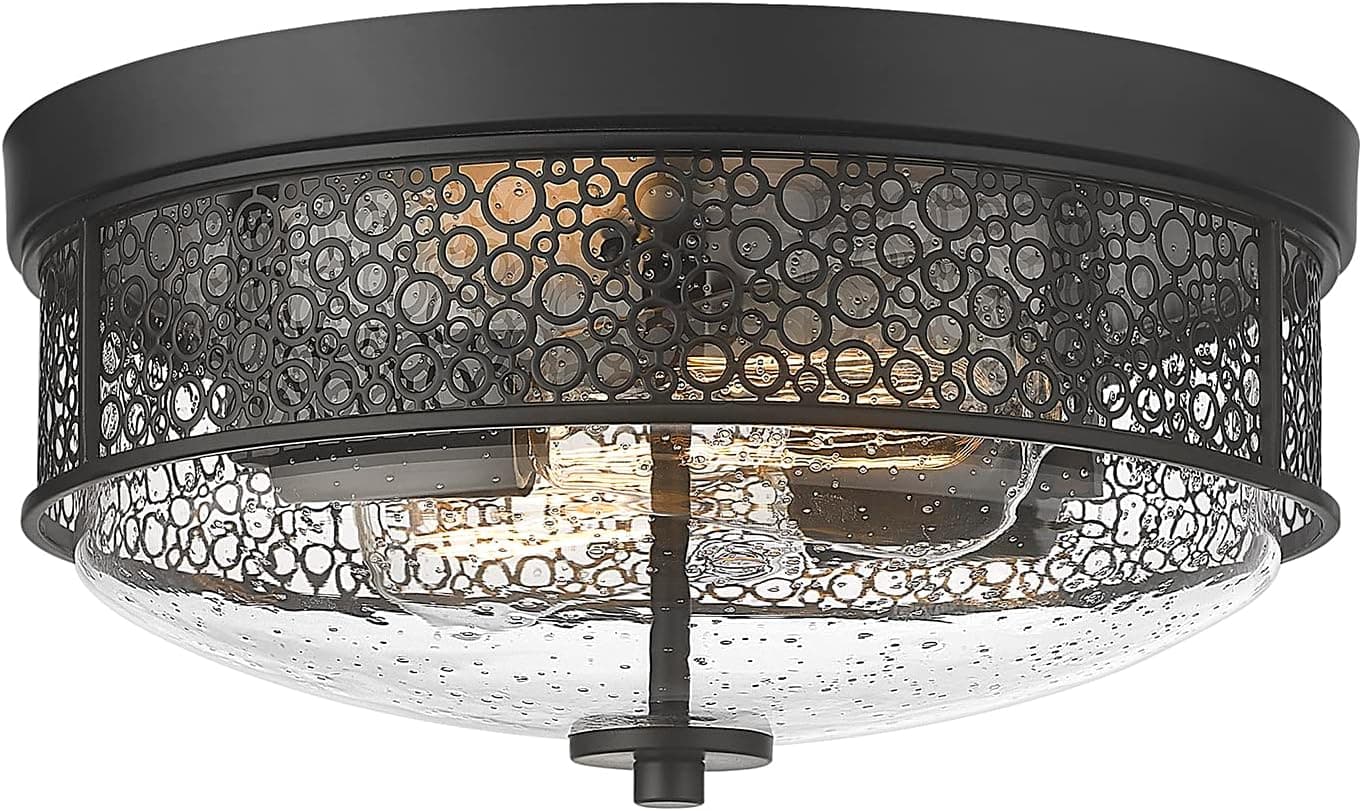 ALLGOT Farmhouse Flush Mount Ceiling Lights, Industrial Flush Mount Light, Close to Ceiling Lighting Fixture, 2-Light Ceiling Light for Bedroom, Hallway, Kitchen, Dining Room (Black)