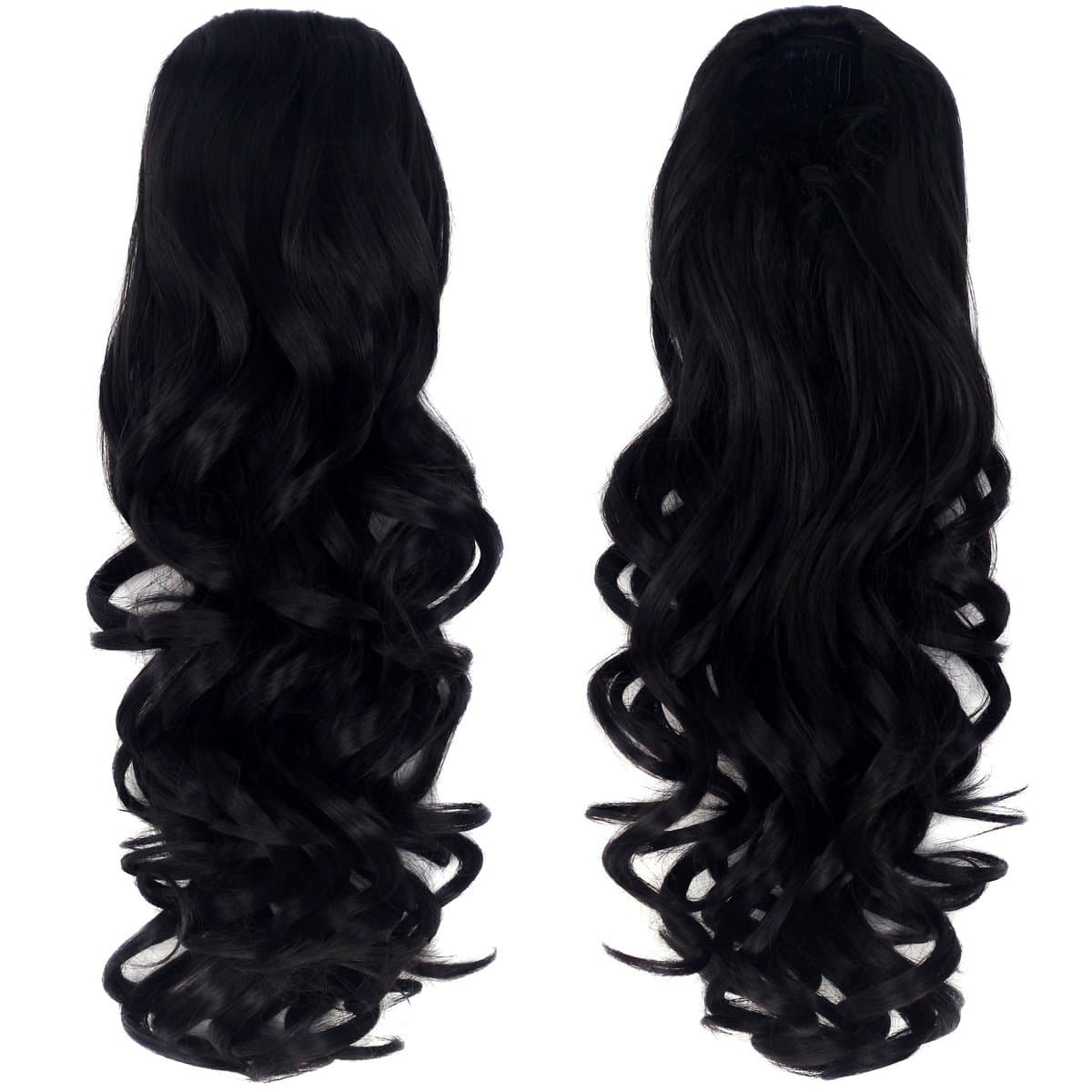 Miss U Hair 20" 140g Women Long Curly Synthetic Hair Extension Black Clip in Ponytail Layered Hair Piece P12 (A01 Black)