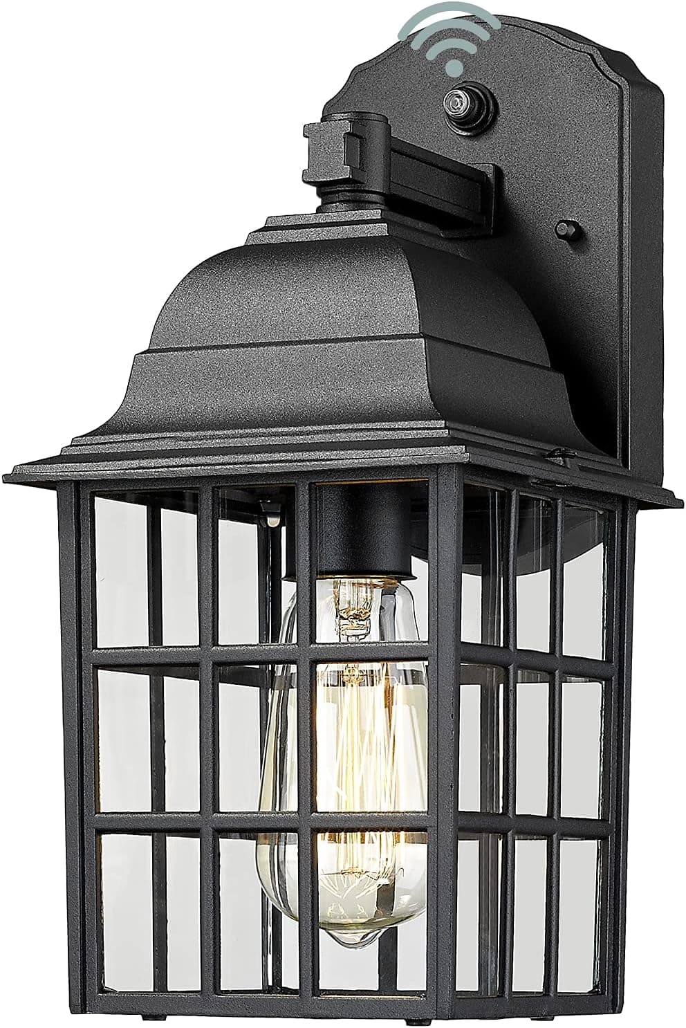 Beionxii Outdoor Wall Sconce, Dusk to Dawn Exterior Wall Mount Light Fixture, Cast Aluminum Housing with Tempered Glass, Textured Black Finish - DM9033W-BK