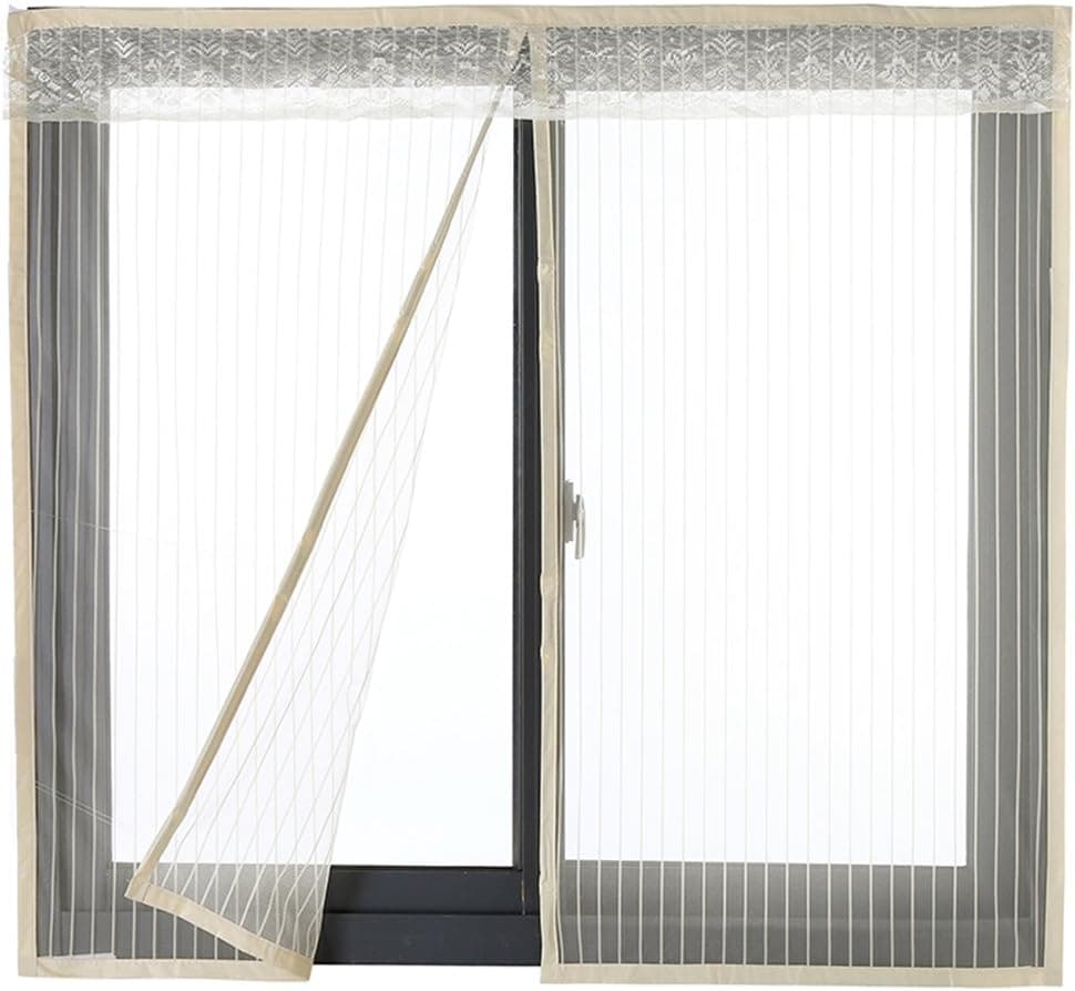 Liveinu Reinforced Magnetic Window Screen Mesh Curtain with Magnets for Window and Door Full Frame,No Drilling,Hook & Loop Fastening Tape Install 47x47 Inch Yellow