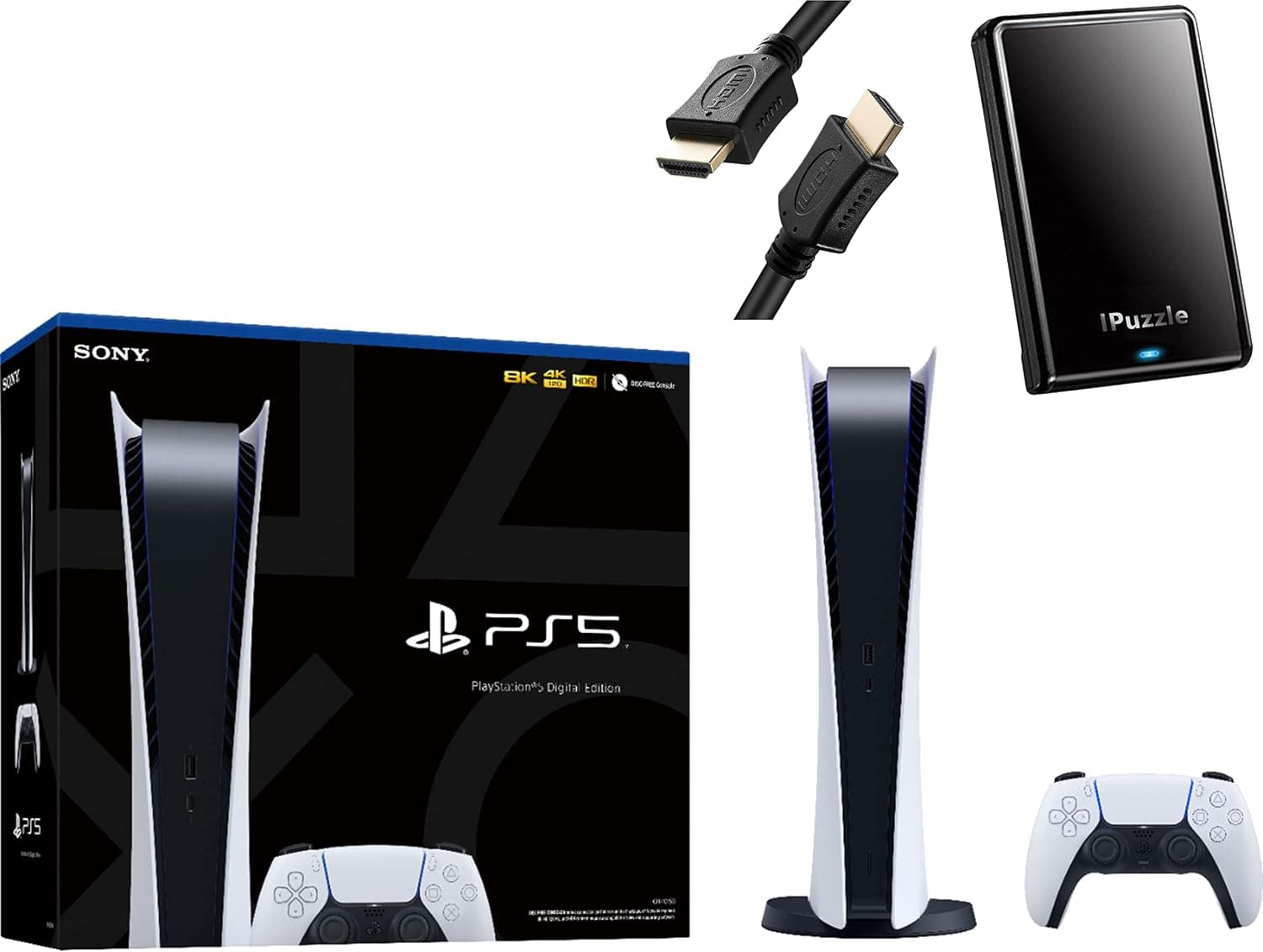 PS5 - Sony Playstation 5 Digital Edition Gaming Console - x86-64-AMD Ryzen Zen 8 Cores, 16GB GDDR6, 825GB SSD, 120Hz 8K Output, HDR 4K TV Gaming, WiFi 6, BT 5.1