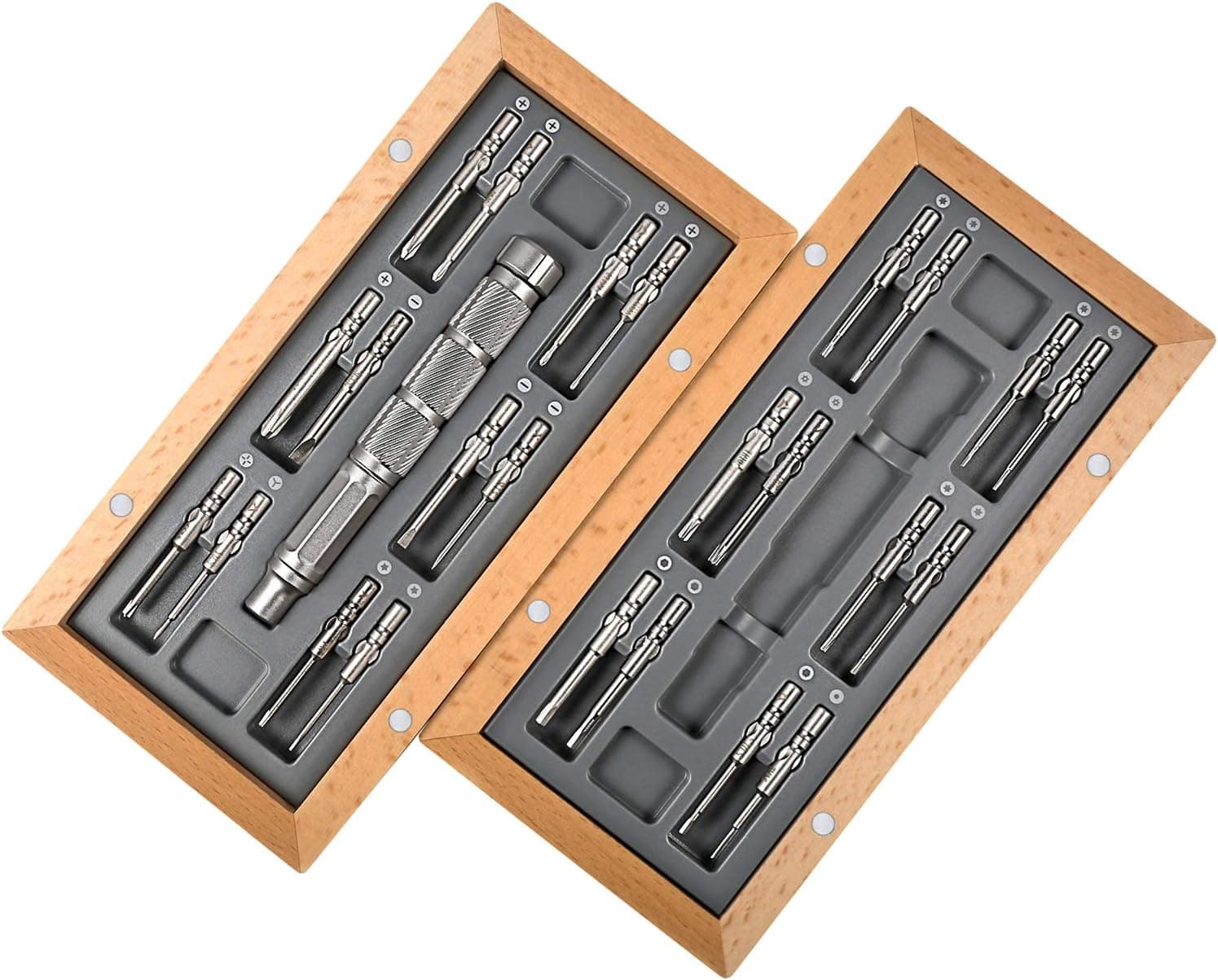 Paick Precision Screwdriver Kits 25 in 1, S2 Steel Magnetic Driver Bits Repairing Tools with Wooden Box
