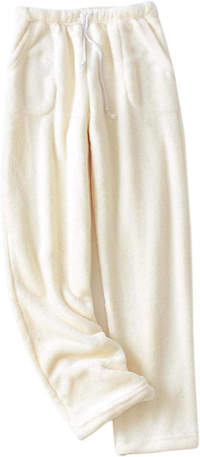 Women Flannel Pajama Pants Ladies Coral Fleece Plush Pants with Pockets Drawstring Warm Winter Home Pants