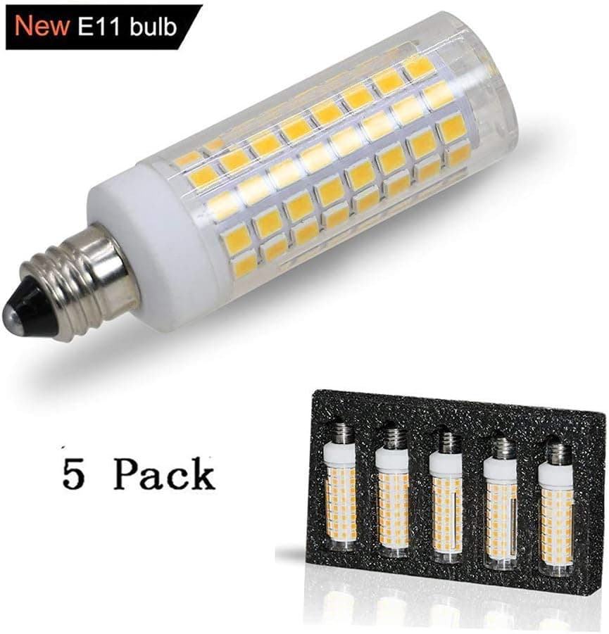 [5-Pack] E11 led Bulb, 75W or 100W Equivalent Halogen Replacement Lights, Dimmable, Mini Candelabra Base, 850 Lumens, Warm White 3000K,AC110V/ 120V/ 130V, Replaces T4 /T3 JD e11 Light Bulb.