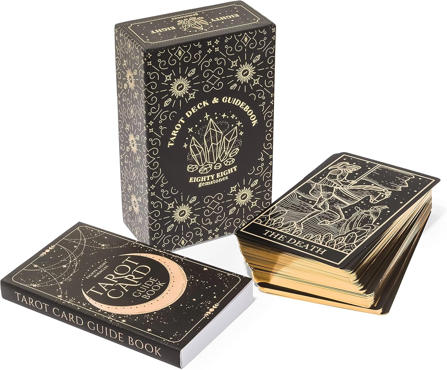 Eighty Eight Miracles Mystical Gold Foil and Black Tarot Cards with Guide Book for Beginner Tarot Readers; Large Tarot Deck Extensive Guidebook Symbolic Meanings of Past History and Future Destiny