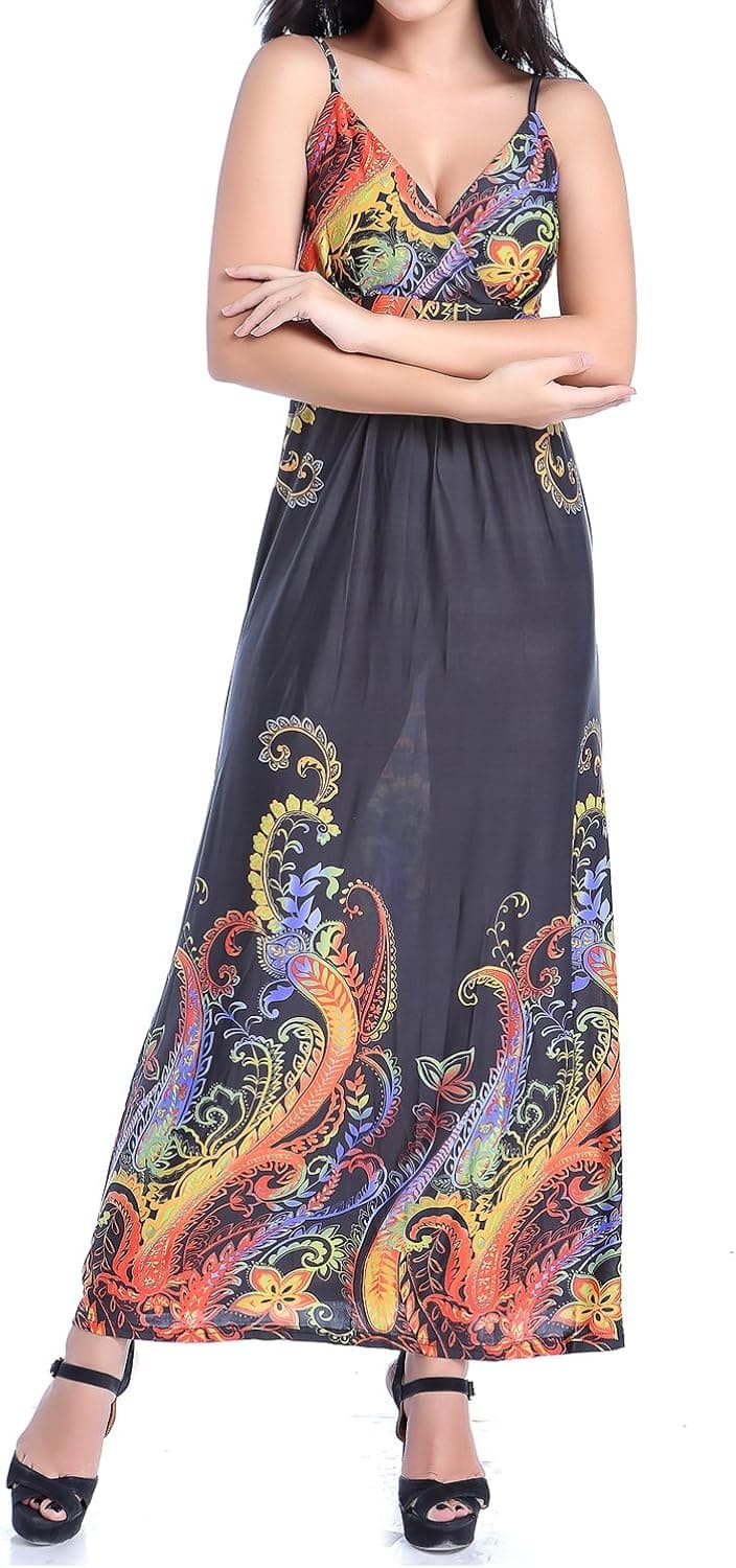 V28 Women V-neck Cap Sleeve Empire Waist Over Sized Maxi Casual Beach Dress